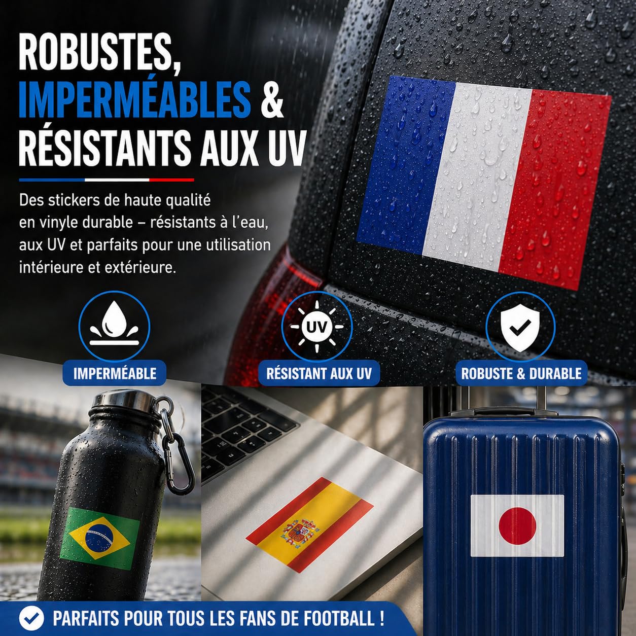 Set d’autocollants Coupe du Monde 2026 – 240 stickers (5x chaque drapeau) – Drapeaux de toutes les équipes – résistants à l’eau & aux UV – pour voiture, ordinateur portable & fan zone