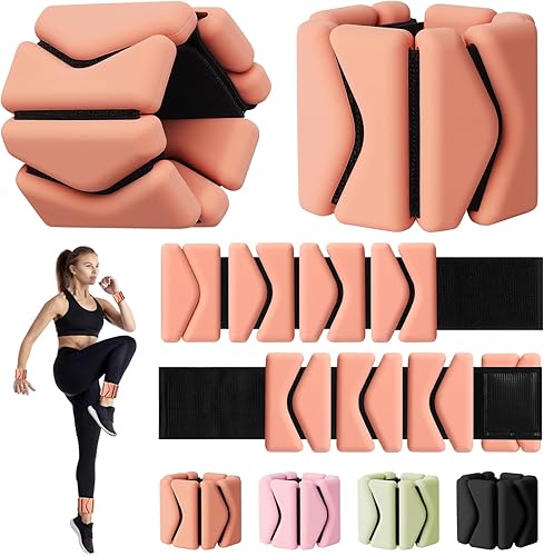 Miniatura 8 de Pesas de muñeca, pesas de muñeca y tobillo para mujer, brazaletes de silicona ajustables de 2 libras (1 libra cada uno), se adapta a yoga, pilates,