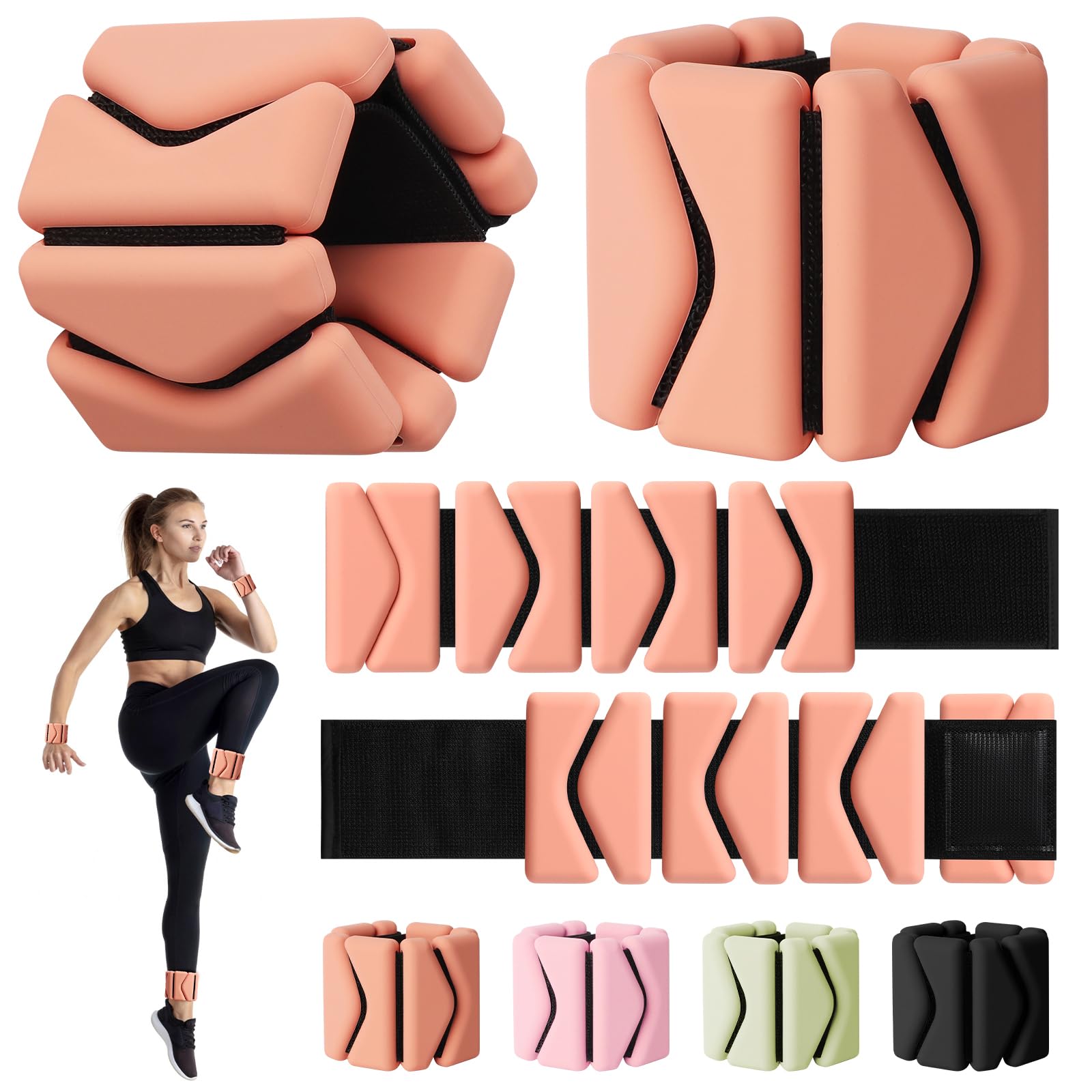 Wrist Weights, Wrist and Ankle Weights for Women, Adjustable 2LB Wearable Silicone Weighted Bangles(1LBs Each), Fits for Yoga, Pilates, Home Gym, Dance, Swimming, Jogging, Cardio, Strength Training, Set of 2