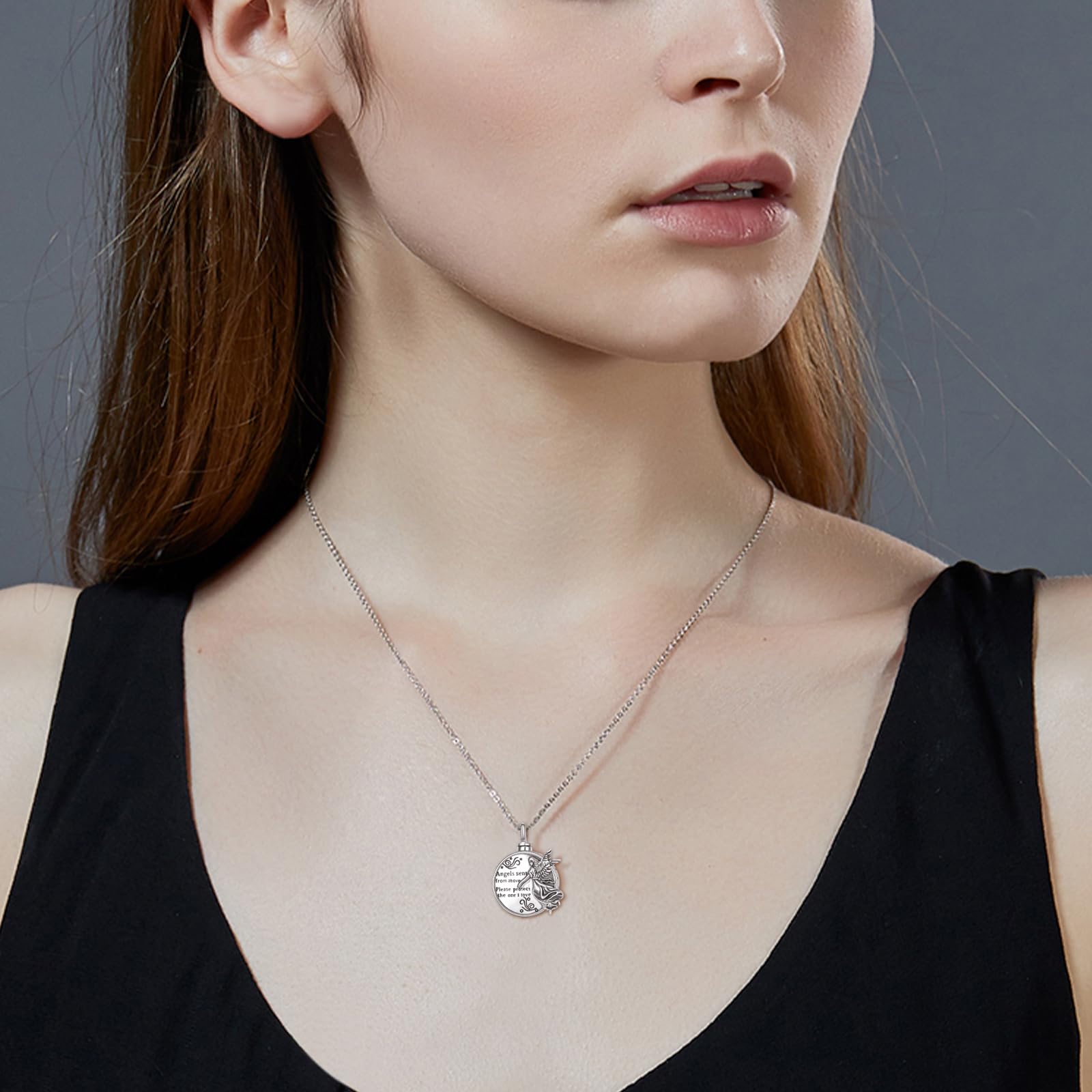 TANGPOET Collana con urna per cenere, con urna e angelo custode, in argento Sterling 925, per donne, Argento sterling