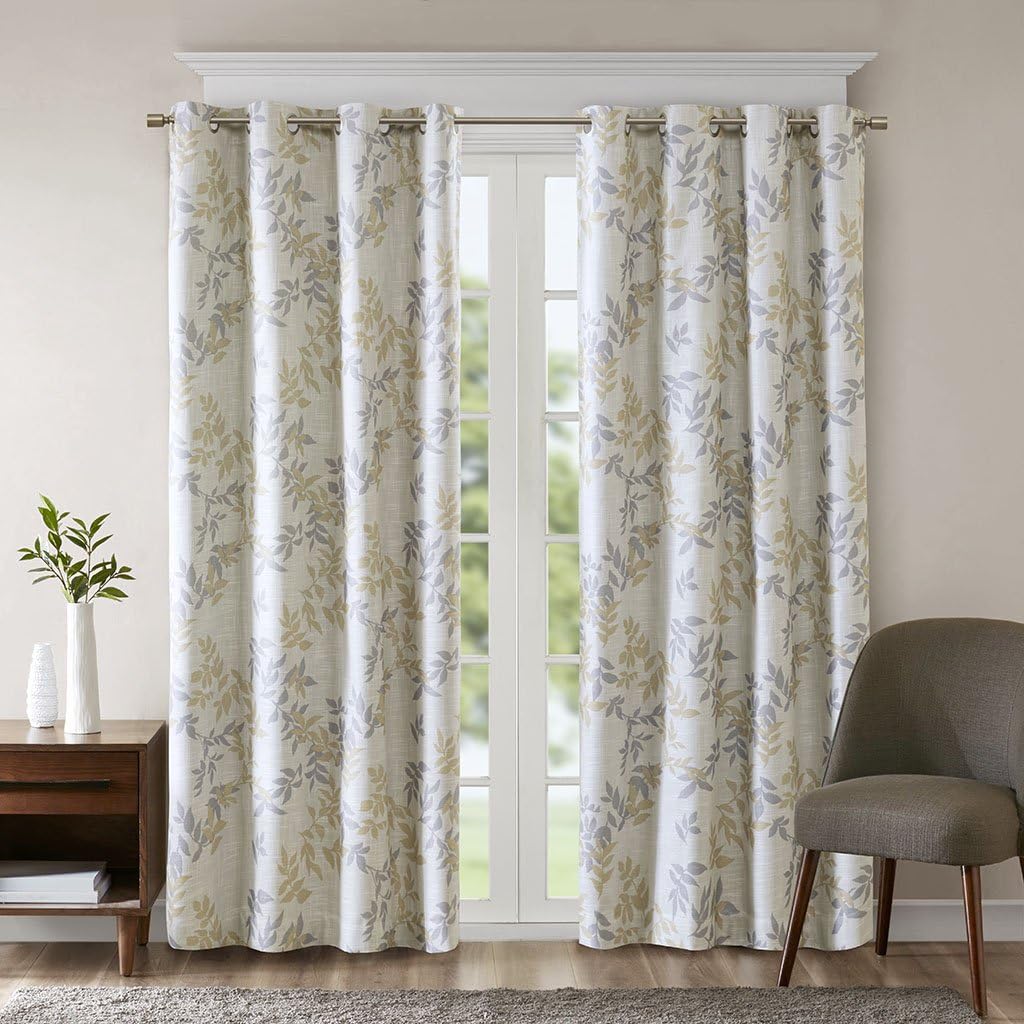 Botanical Print Blackout Window Curtain Panel, Light Green