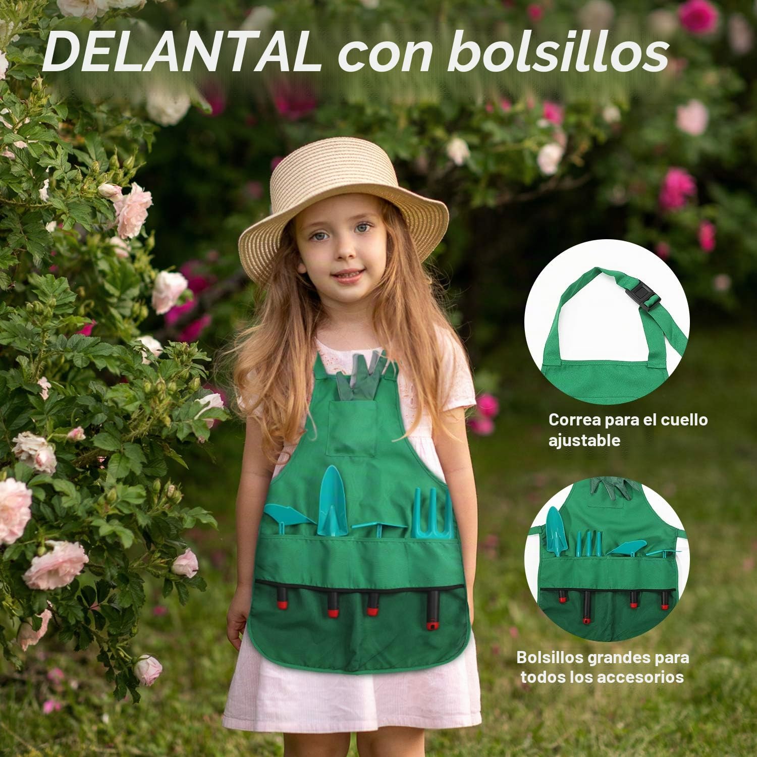 CUTE STONE - Carretilla infantil para niños, juego de herramientas para jardinería, juguetes de jardín con carretilla, guantes, rastrillo de mano, pala, doble azada, juguetes para interior y exterior