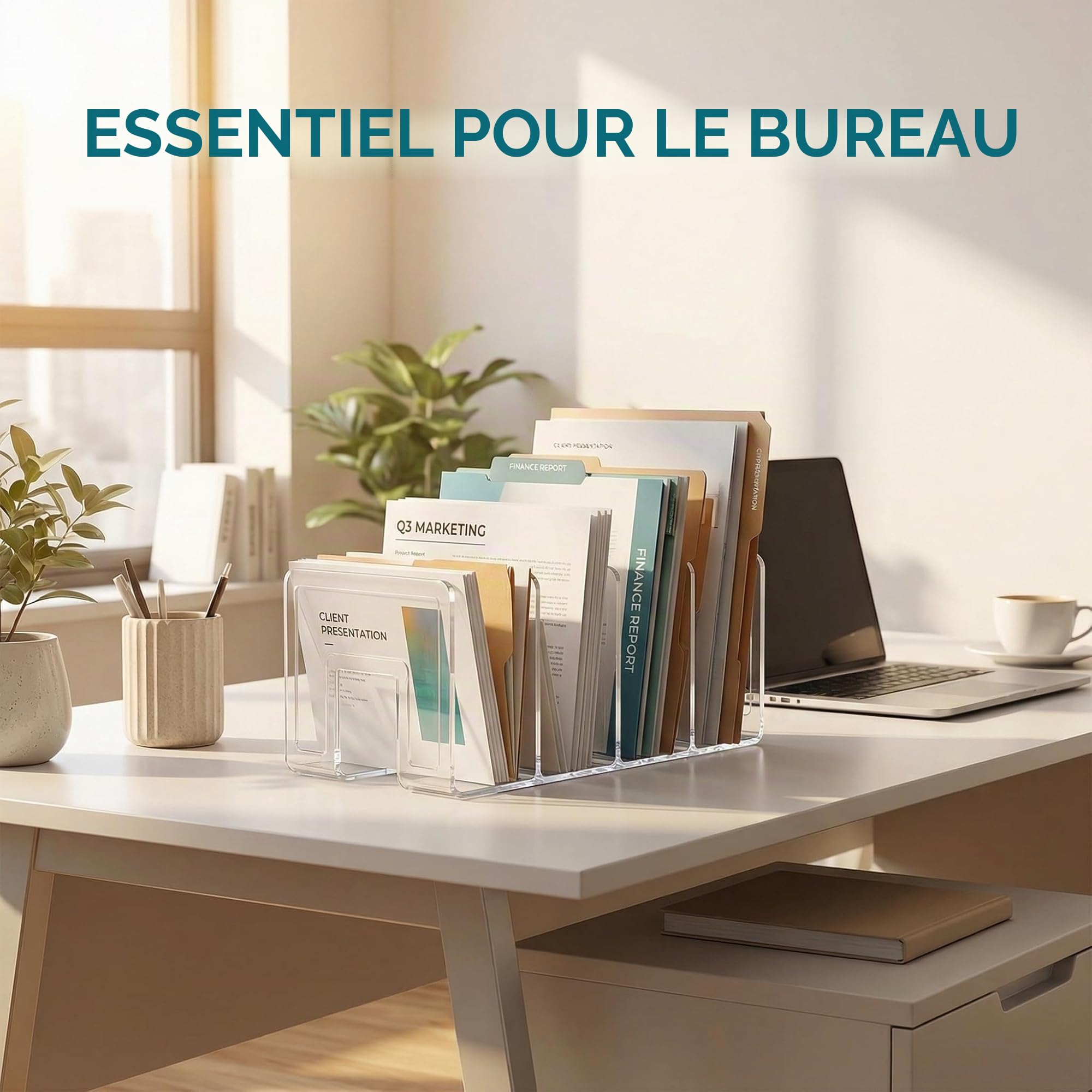 2 Pièces Porte Revue en Acrylique Transparent, 4 Compartiments Organiseur de Fichiers pour Livre Séparateur de Sac à Main pour Bureau, Classe, Chambre, Bibliothèque, Cuisine