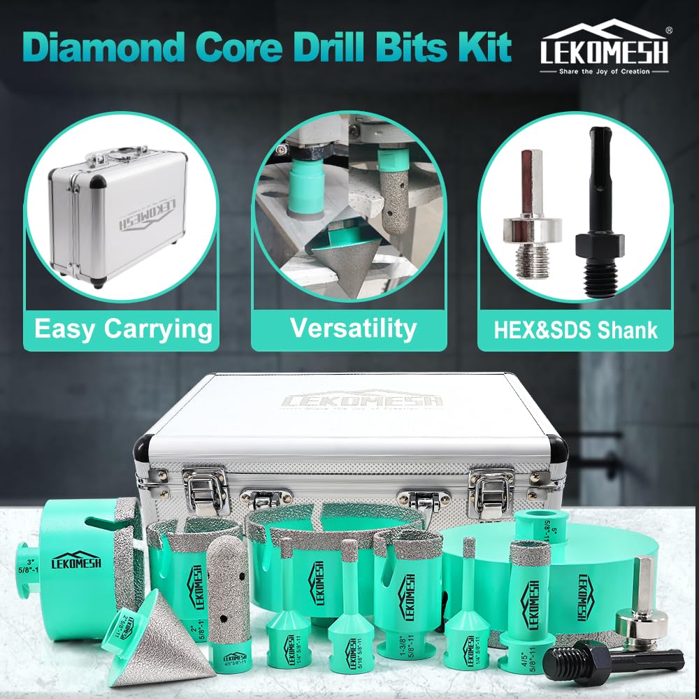Kit de sierra perforadora para azulejos de porcelana (6/6/8/20/35/50/75/100/125 mm + broca de dedo + broca de chaflán + adaptador) brocas de diamante corte de precisión para cerámica, mármol