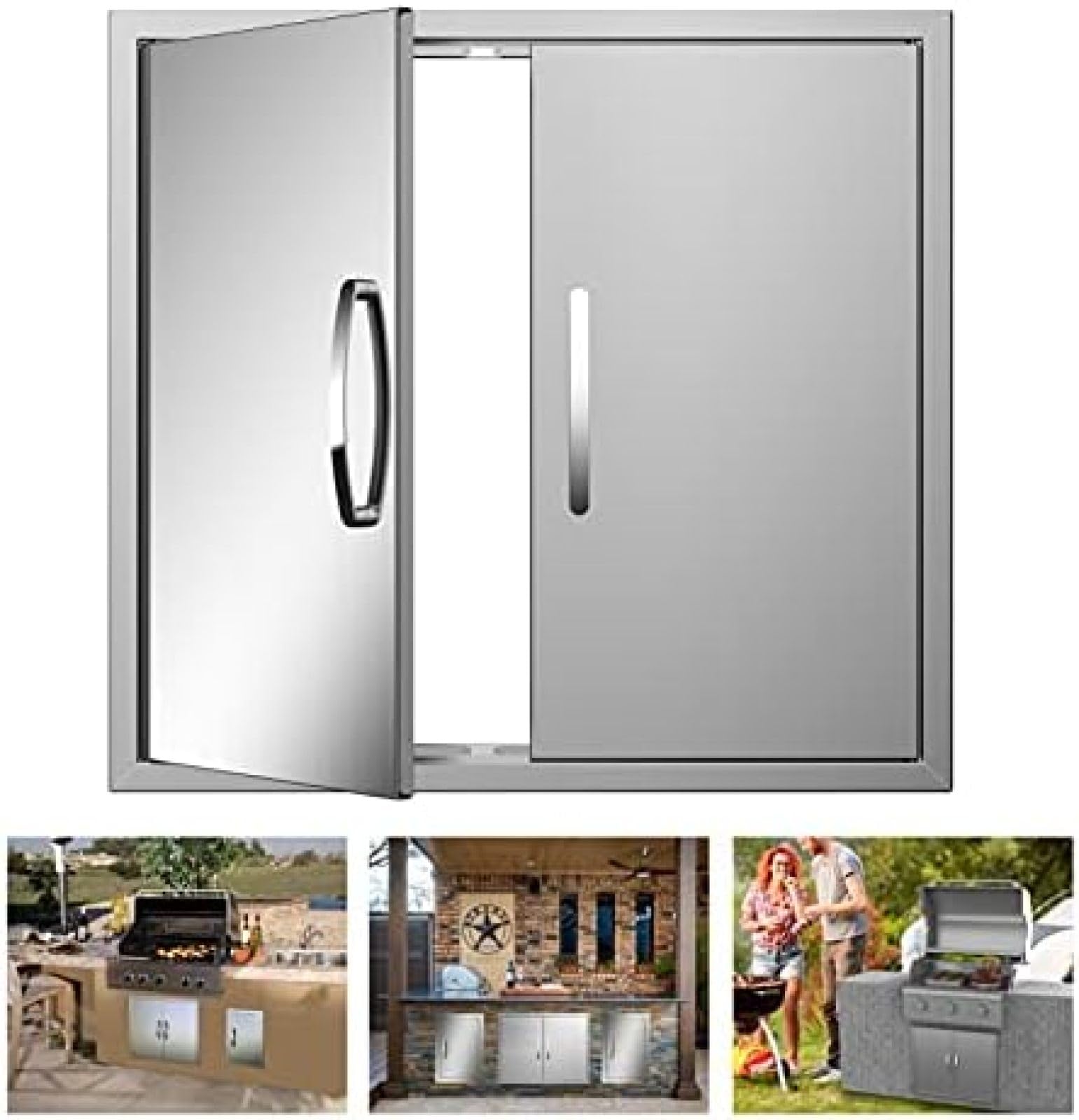 BBQ Outdoor Kitchen Doors, Double BBQ Access Door,Rust-Proof Thickened Plate 304 Stainless Steel Access Door for Outdoor Kitchen, BBQ Island,Grilling