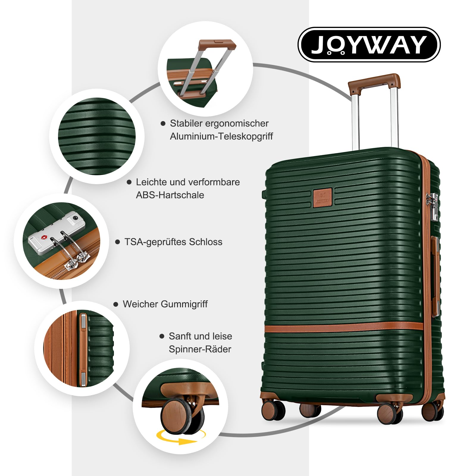Joyway Set de Valises, 5 Pièces Valise de Voyage, Bagages Cabine à Grand Espace, roulettes à 360°, Serrure TSA et Compartiments Intérieurs, Incluant 1 Sac à Bandoulière et 1 Sac