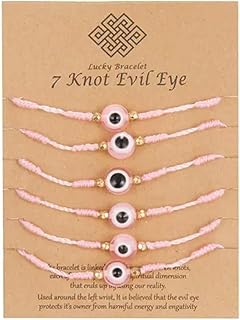 Pulsera de Ojo Malvado con 7 Nudos, Ajustable, Color Rosa, 6 Unidades