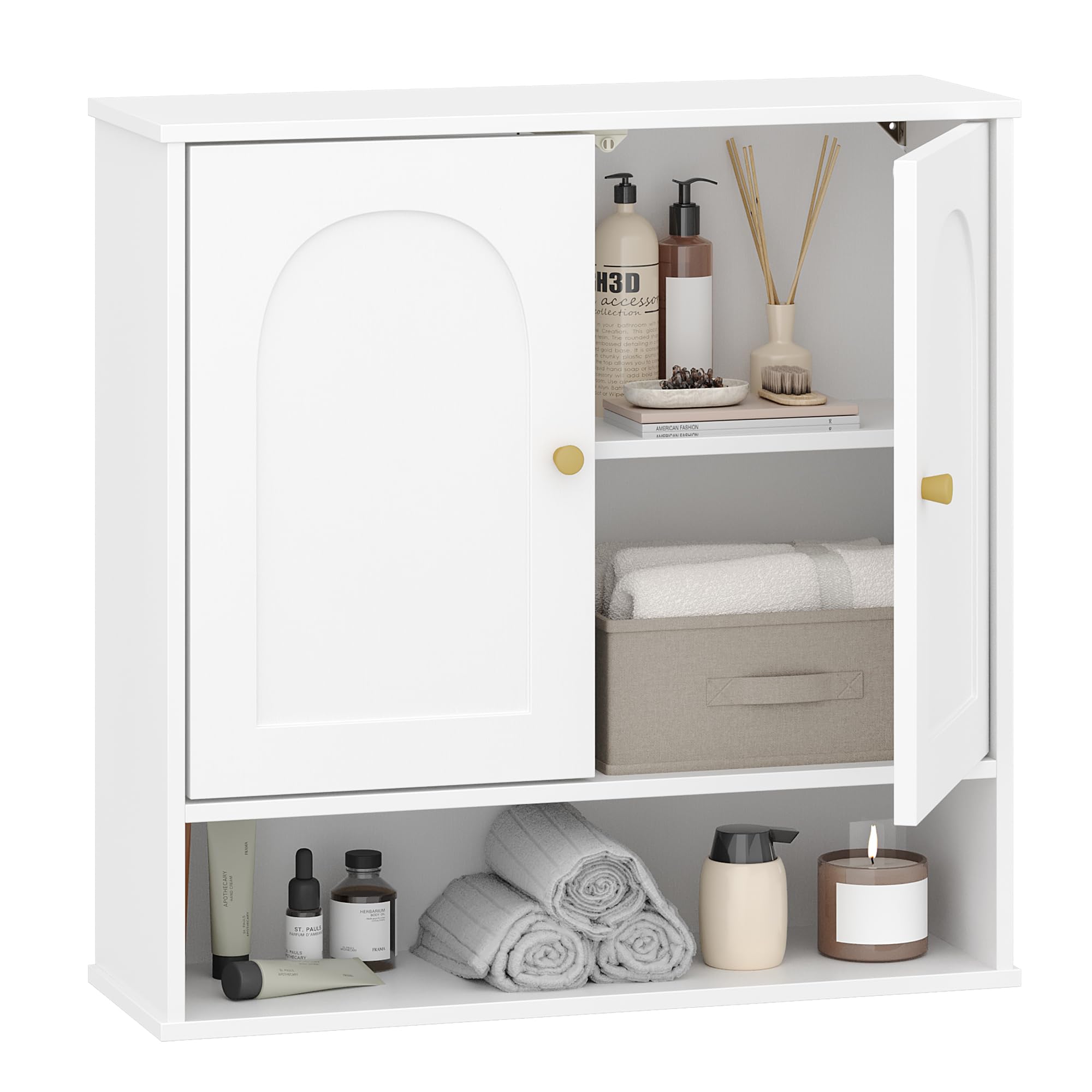 Hzuaneri Bathroom Wall Cabinet, Over The Toilet Storage with 2 Doors and Adjustable Shelves, Medicine Cabinet for Living Room, Kitchen, Laundry, White, BC40113X