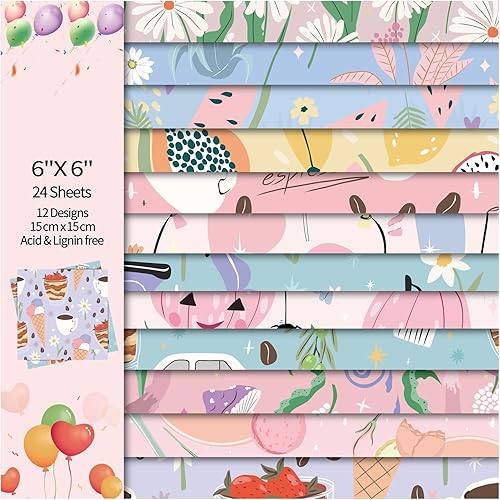 24 hojas de 12 diseños de álbumes de recortes, papel de manualidades de una sola cara de 6 x 6 pulgadas, papel de cartulina, álbumes de recortes de