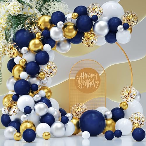 Kit de guirnalda de globos azul marino y dorado, paquete de 114 globos de confeti azul marino, blanco, plateado, dorado, kit de arco para Kit de guirnalda de globos azul marino y dorado, paquete de 114 globos de confeti azul marino, blanco, plateado, dorado, kit de arco para