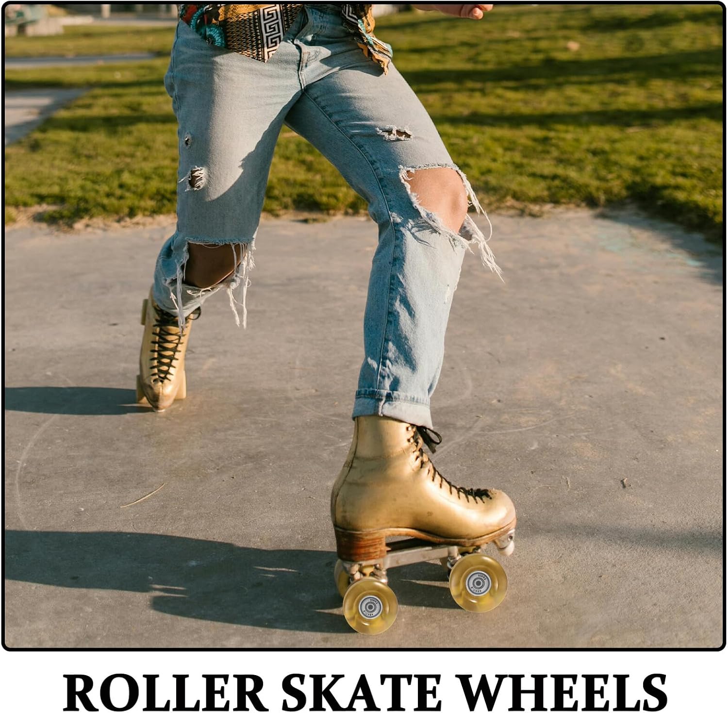 DOITOOL 4pcs Roller Skate Wheels Replacement, Double Row Quad Skate Wheels 82a High Rebound Pu, Mixed Color Non-light up Outdoor Indoor Roller Skating Accessories with Random Color