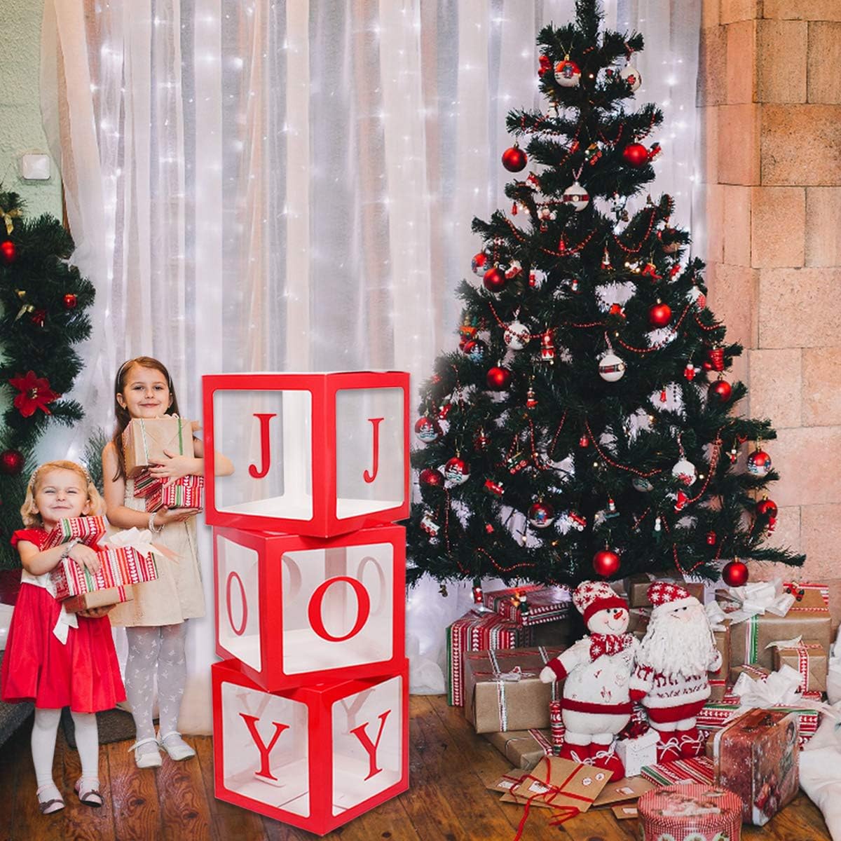Christmas Decorations Red JOY Box,Transparent Joy Party Boxes Christmas Ornaments Blocks For Fireplace Christmas Tree Decorations Home Decor Holiday Party Decorations