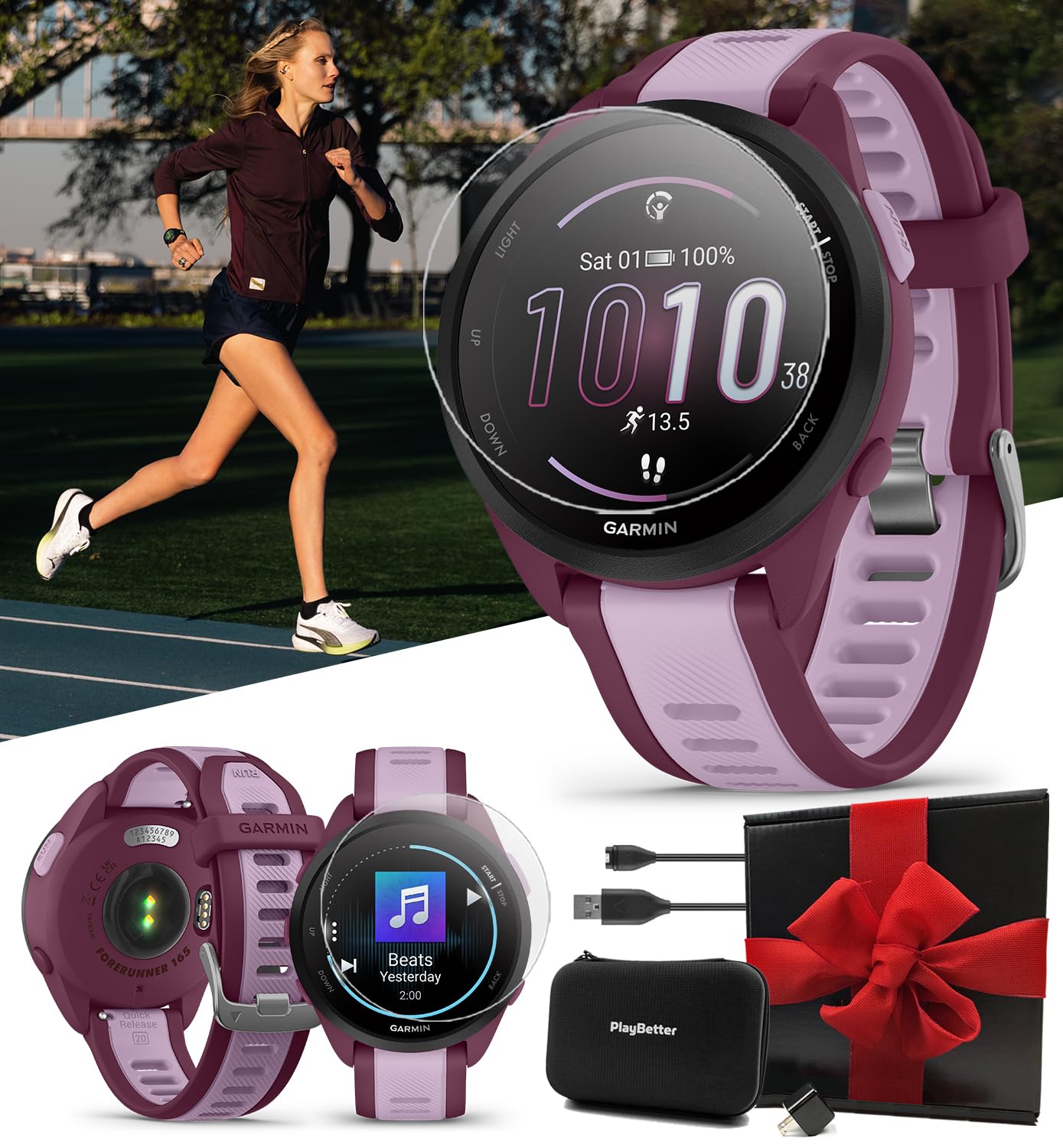 Amazon.com: PlayBetter Garmin Forerunner 165 Music (Berry/Lilac 