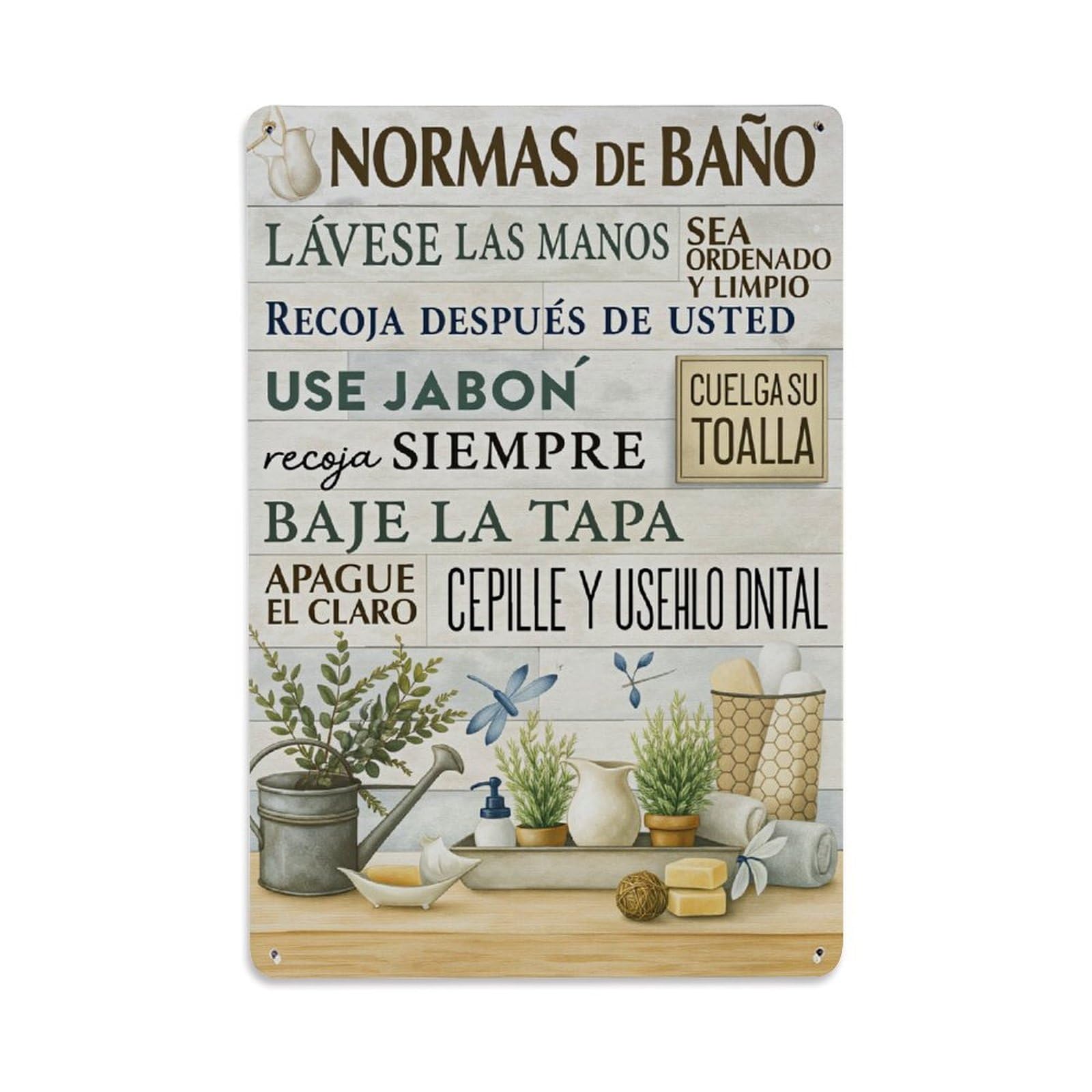 Enderetf Vintage Bathroom Rules With Plants Tin Sign Metal Poster, Home Bar Garage Man Cave Cafe Indoor & Outdoor Wall Decoration 8X12inches