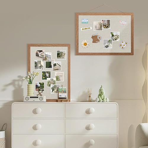 Miniatura 4 de Yettsoy Tablón de anuncios de corcho de 16.7 x 11 pulgadas, paquete de 2 tableros de corcho pequeños de lino con marco para paredes, bonito tablero