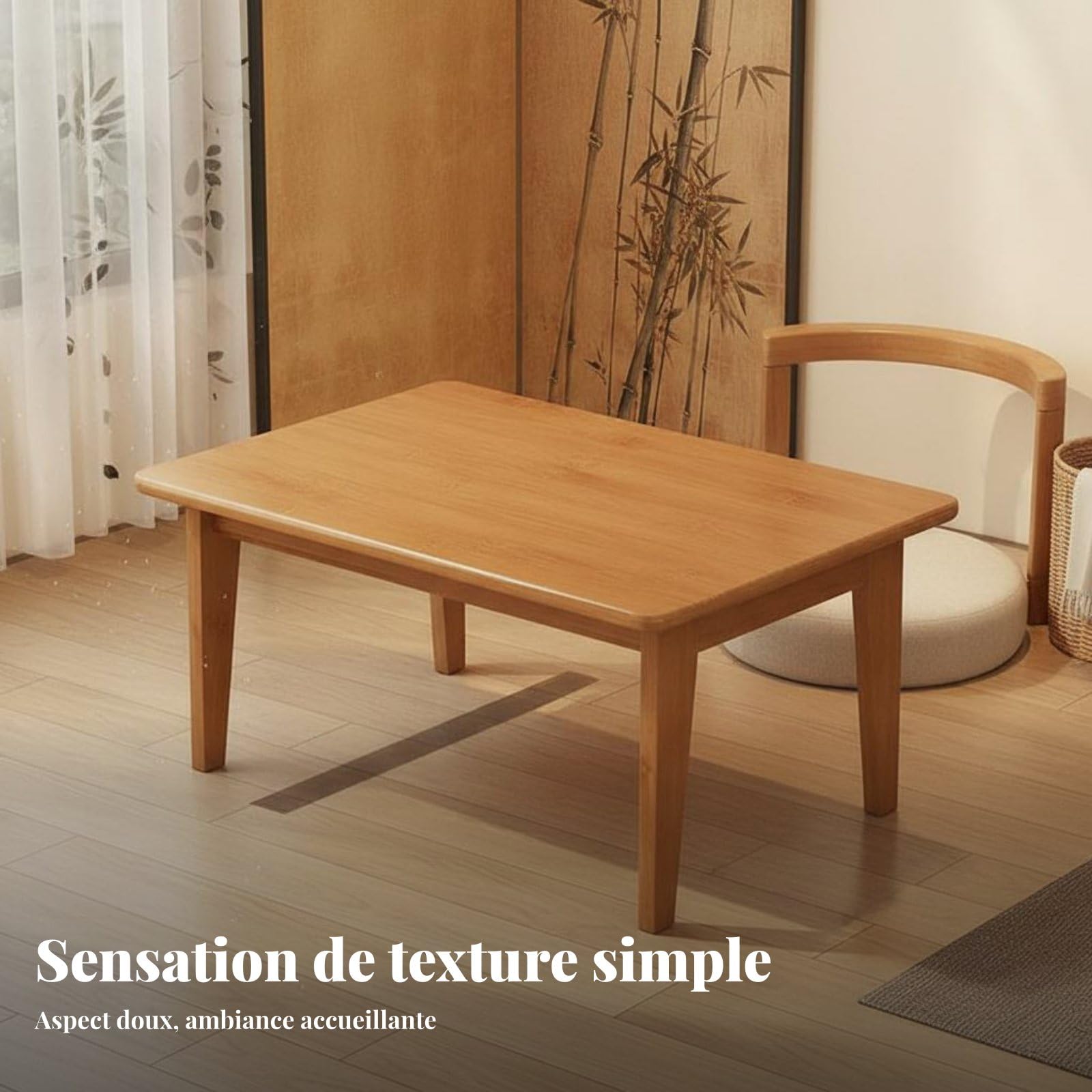 Table Basse Pliante en Bambou Naturel Table Thé Tatami Style Japonais Table d'Appoint Repliable pour Collation Travail Lecture Balcon Adaptée aux, Naturel, 60 37 26.2cm