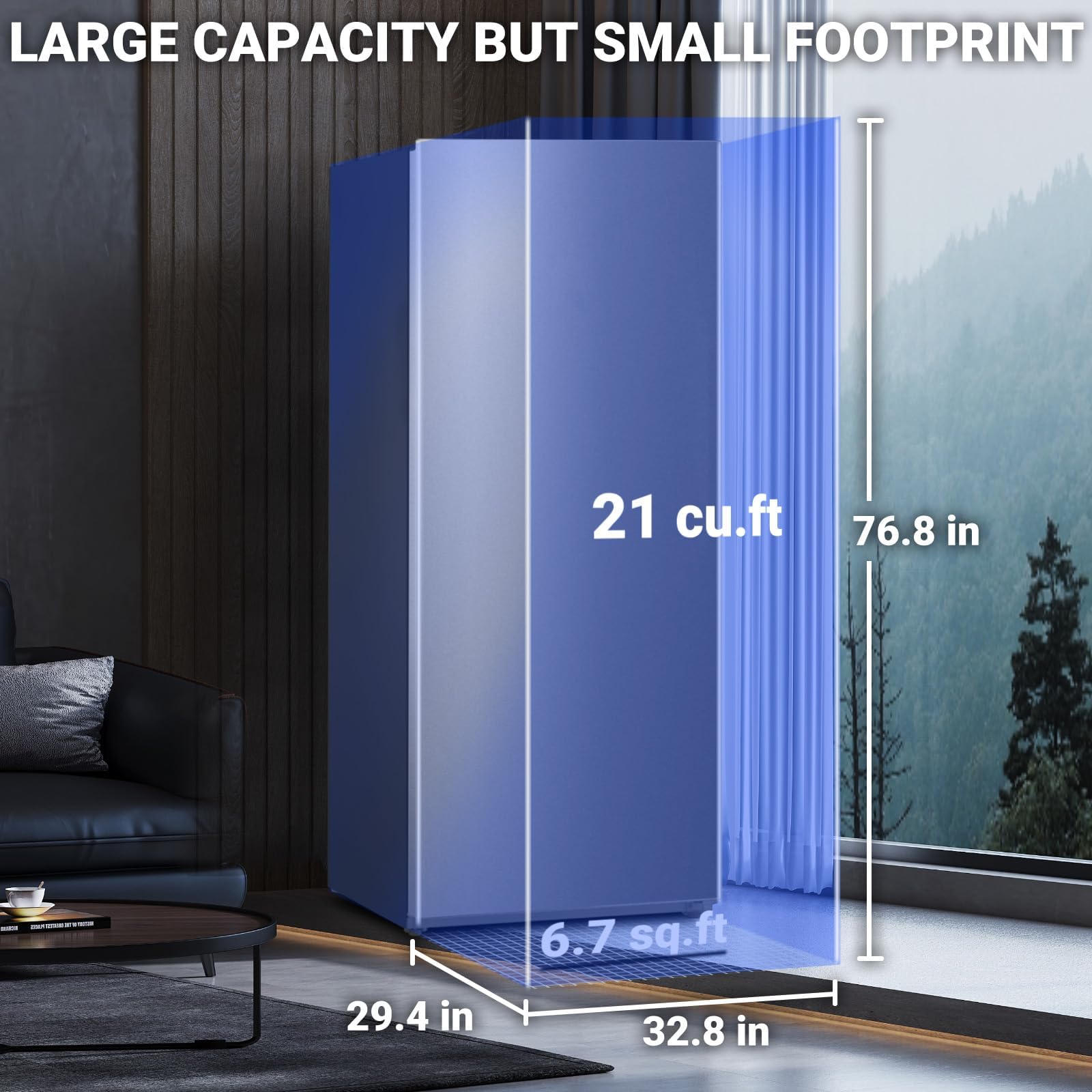 21 Cu.Ft Upright Freezer, Freezer Upright With LED Light Convertible Refrigerator Freezer Stainless Steel, Frost Free For Garage, Kitchen, Home Use(Left Hinge) on Fridge.com - View 5