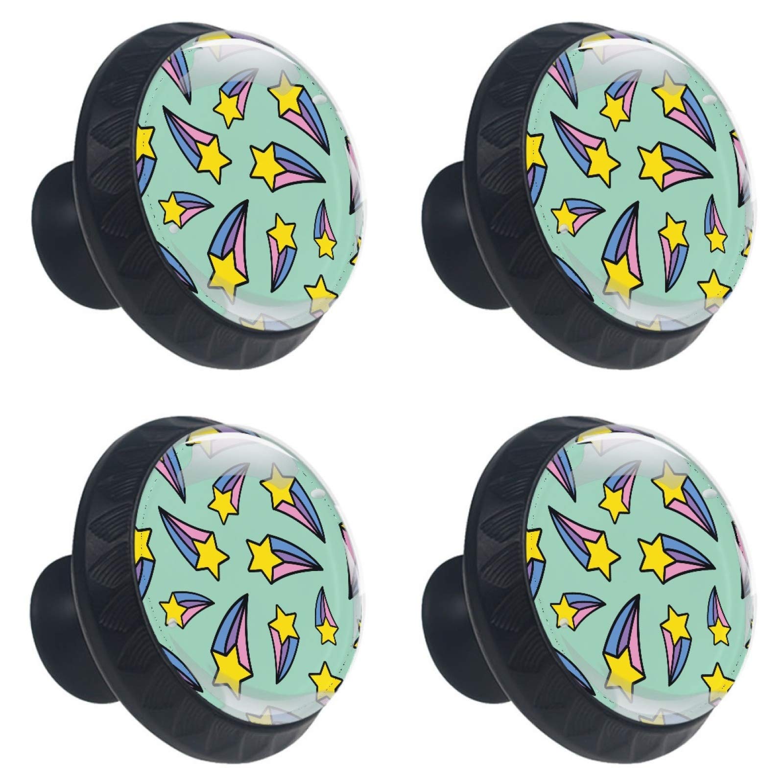 Boutons de meuble ronds en verre arc-en-ciel jaune étoile filante vert 30mm Lot de 4