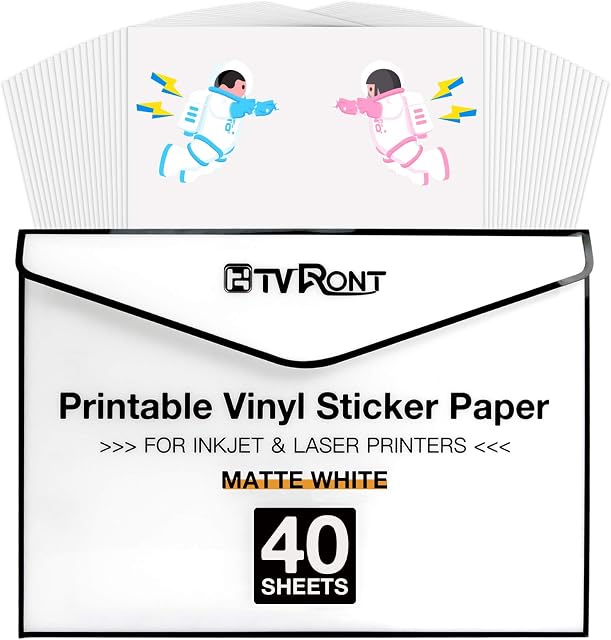 Printable Vinyl -40 Sheets 216x300mm Matt Sticker Paper for Laser or Injekt Printer