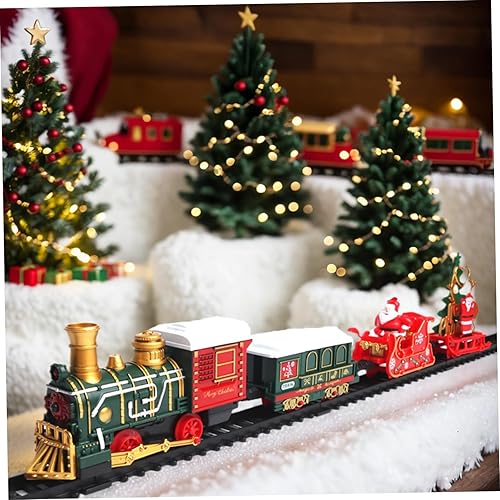 Miniatura 6 de Juego de tren eléctrico de 14 piezas para niños, luz y sonidos, tren de Navidad simulado con 4 carruajes, juegos clásicos de Navidad con pistas,
