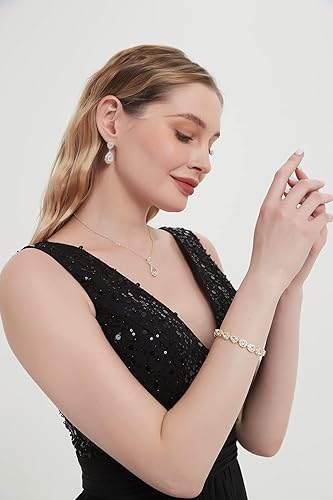 Miniatura 3 de UDYLGOON Juego de joyas de cristal de circonita cúbica para novia, dama de honor, boda, graduación, lágrima, collar, aretes, pulsera