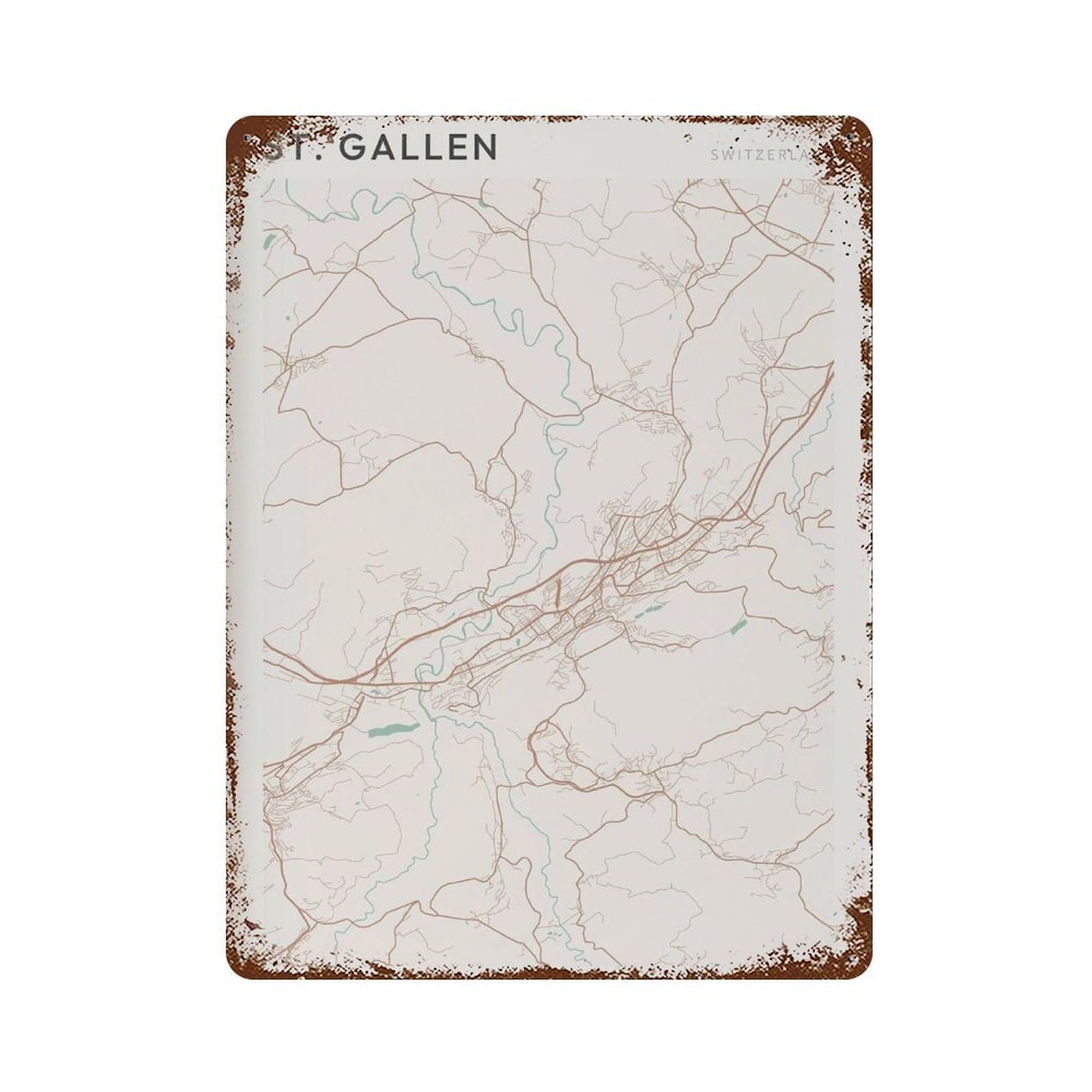 xiaoxiaoshen St Gallen Map Switzerland Travel Gift Minimalist Wall Decor Art Metal Tin Poster Modern Home Decor Art Home Bar Shop Decorations Vintage Sign 40x30cm