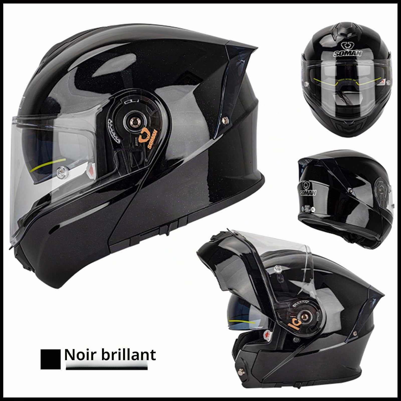 Casque Moto Homme Femme Casque Moto Modulable avec Double Visière Dot/ECE Homologué Casques de Moto Intégral Casque de Scooter, Brillant Noir-4XL(67~68cm)