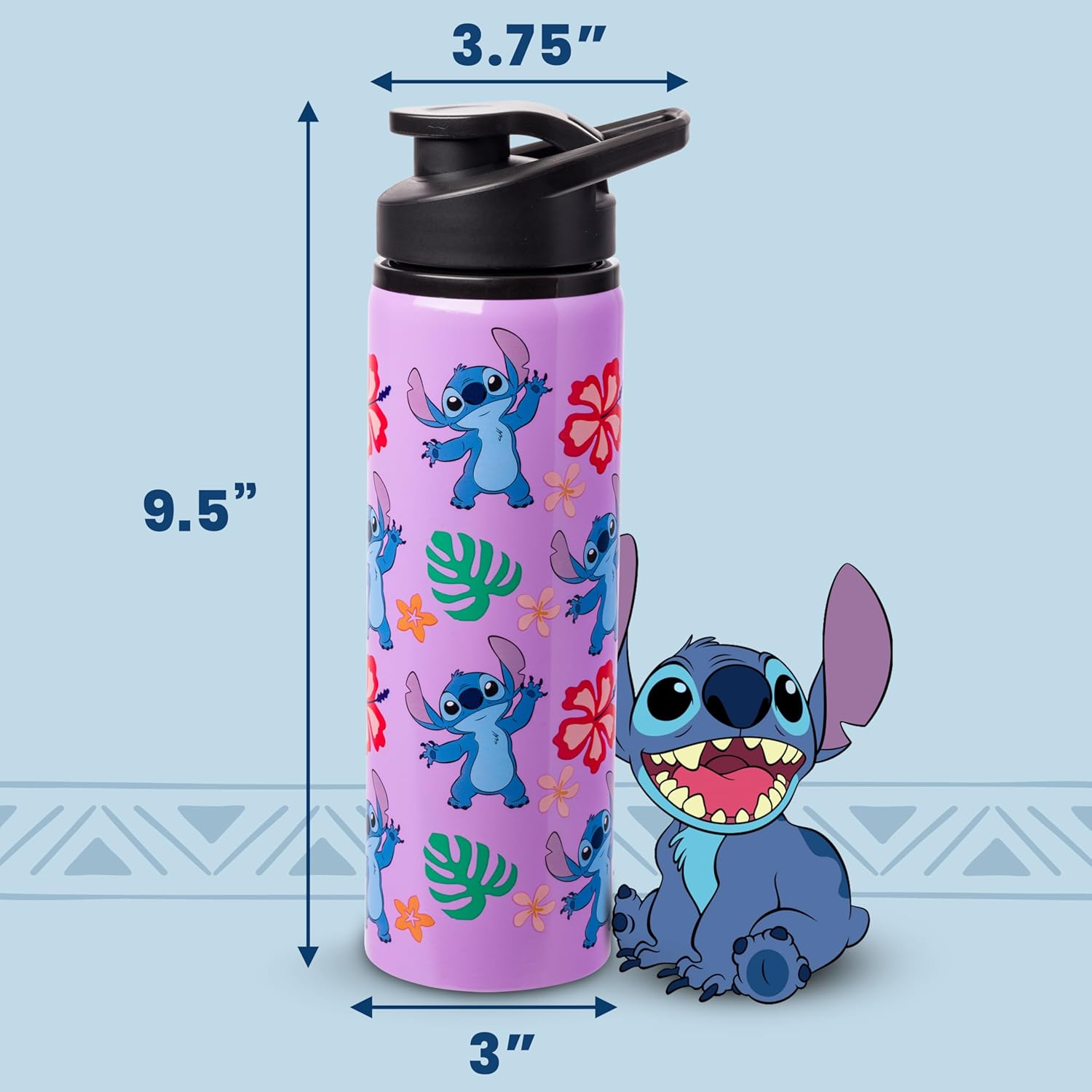 Silver Buffalo Disney Lilo and Stitch Tropical Sitting Stitch Double Walled Stainless Steel Water Bottle, 25 Ounces