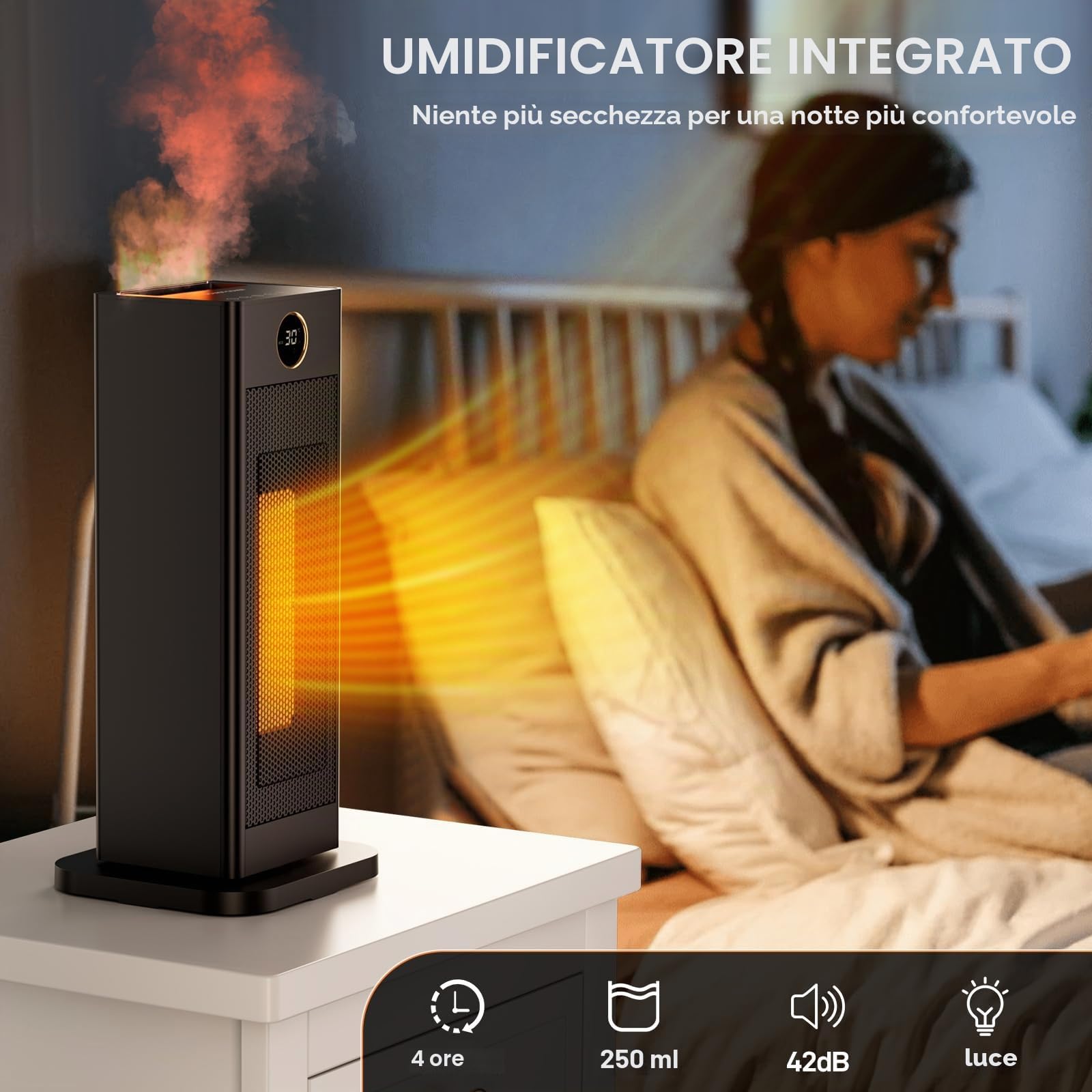LIFERUN 2000W Termoventilatori Ceramici Compatti con Umidificatore Integrato, Timer, Telecomando, ECO, Oscillazione, Doppia Protezione Stufette Elettriche Silenzioso per Piccoli Spazi di a 10-25 mq