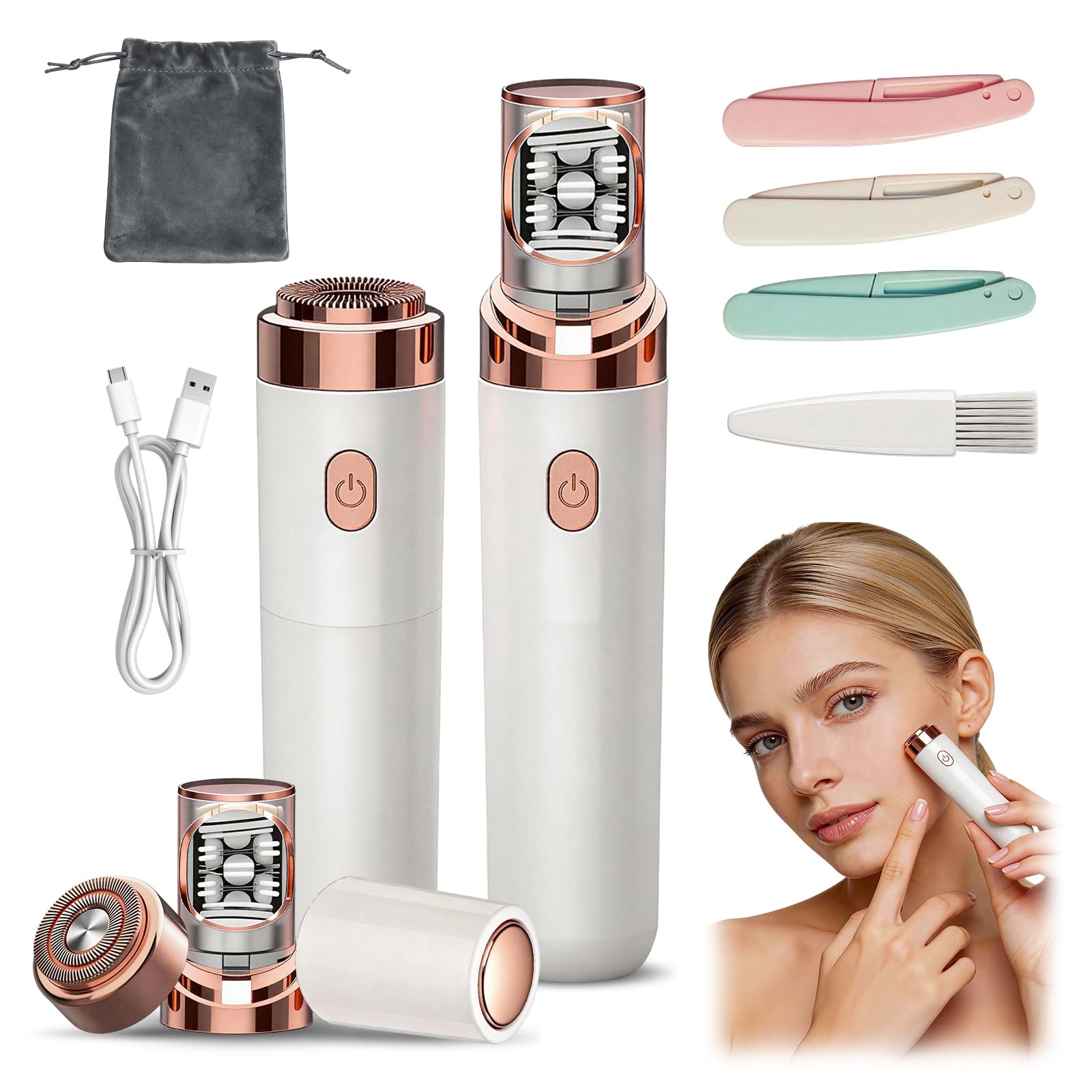 Schnurloser Epilierer für Gesichts- und Körperbehaarung, 2-in-1 wiederaufladbares Haarentfernungsgerät für Frauen Damen, Elektrorasierer Bikini-Trimmer für Gesicht, Arm, Bein, Achselhöhle