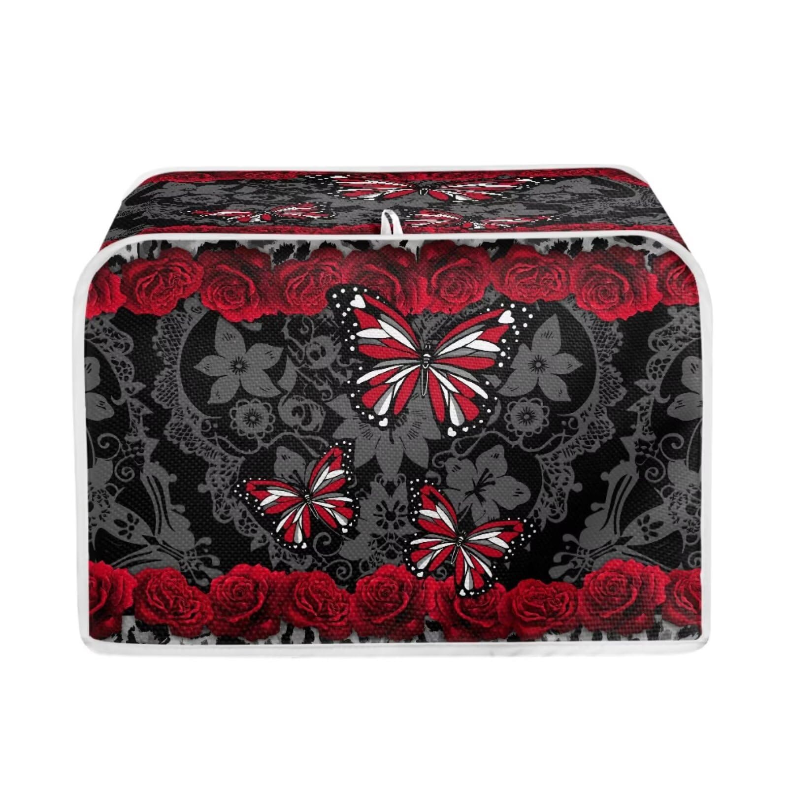Butterfly Rose Print Bread Maker Cover Dust-proof Washable Toaster Cover Fits Most Standard 4 Slice Toasters, Kitchen Decorations