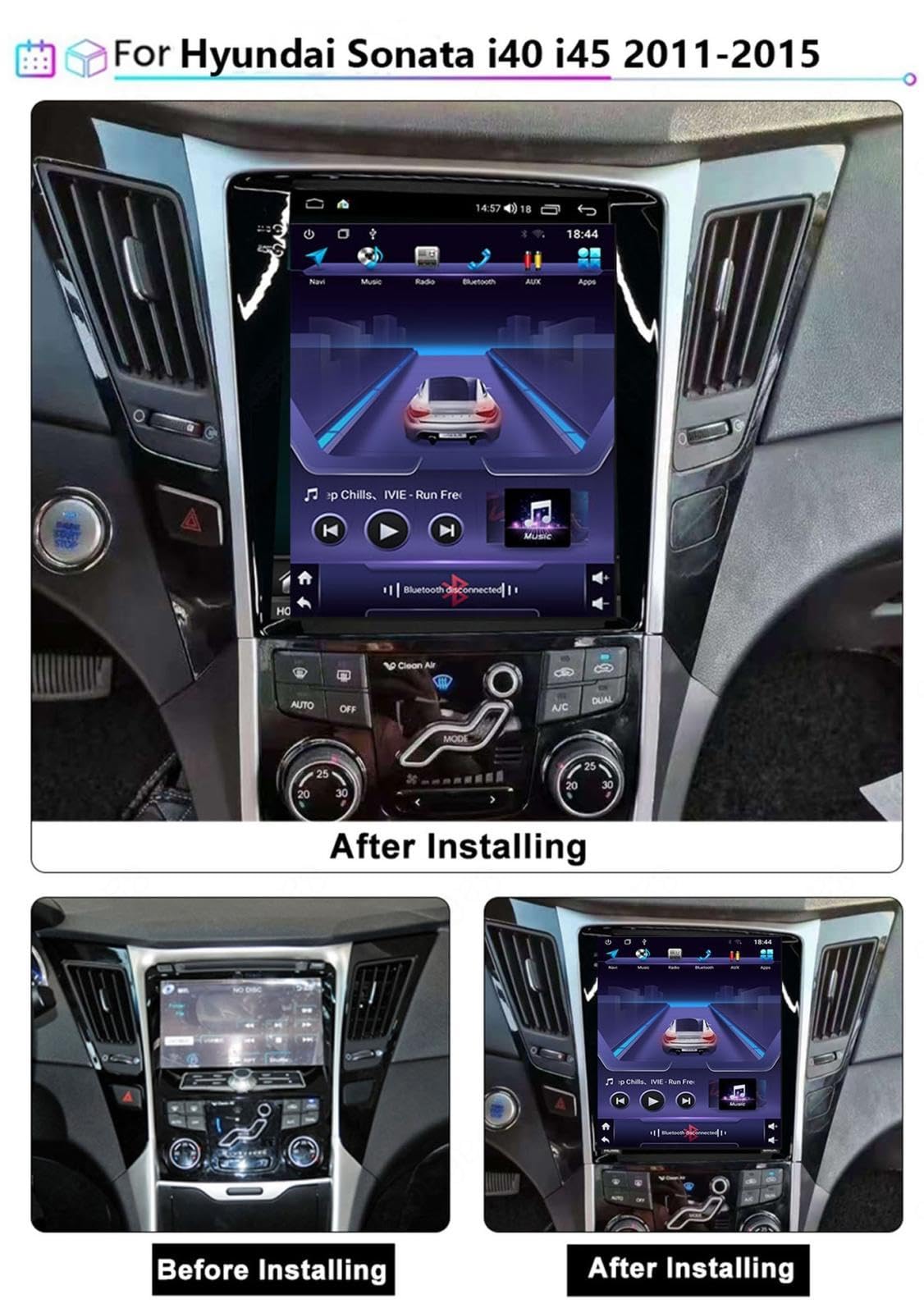 Android 15 Odtwarzacz Samochodowy Radio 9.7-calowy Ekran Dotykowy Multimedia Dla HYUNDAi Sonata i40 i45 2011-2015, Nawigacja Gps Obsługa Bluetooth 4g Wi-fi, Kamera Cofania Mirror Link,4CoreWifi4G+64G