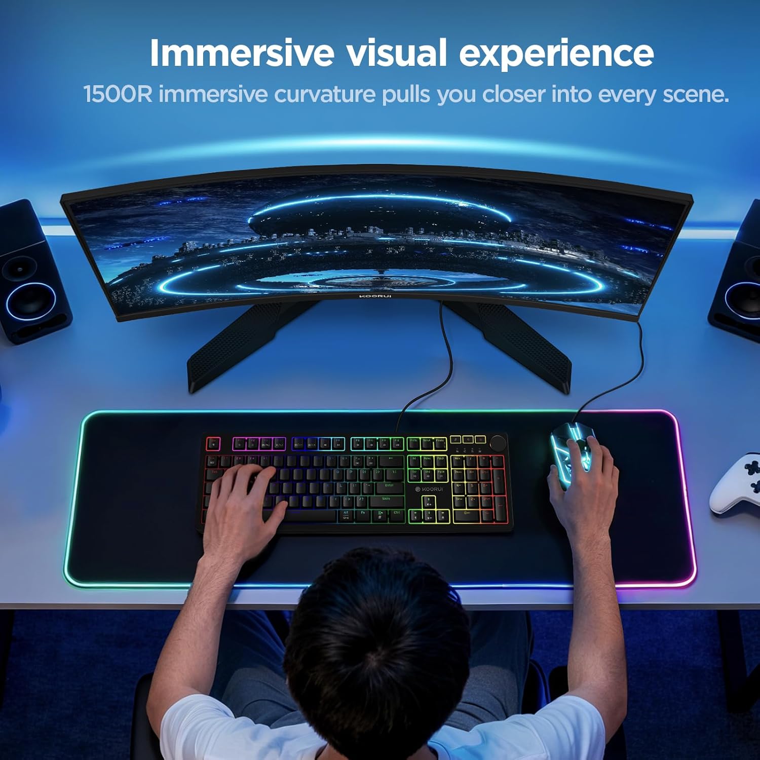 KOORUI 24.5" 240Hz Curved Gaming Monitor, 1ms GTG, FHD 1080P 1500R,90% DCI-P3, HDR10, 3000:1 Contrast,Adaptive Sync, HDMI 2.0/DP 1.4(Cable Include), VESA 75x75 -G2511XC - Image 3