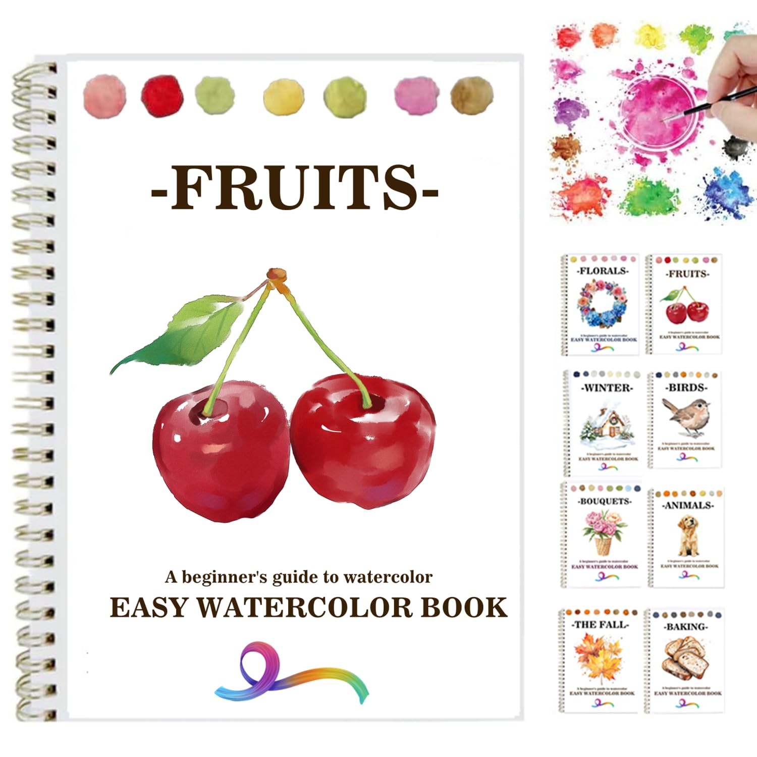 OYVOYV Watercolor Workbooks with 12 Illustractions Beginner Friendly Coloring Book Painting Kit Easy Nature Scenes Paint Set for Creative Exploration Gift for Adults (Fruits, Without Palette)