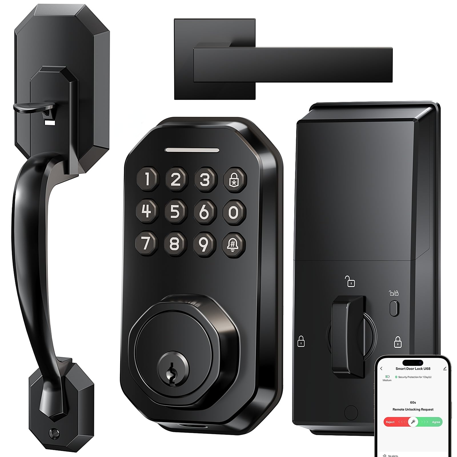 Photo 1 of WiFi Smart Door Lock for Front Door, App Control, Keyless Entry Door Lock with Handle Set, Auto Lock, One-time Codes, Easy Install, Matte Black