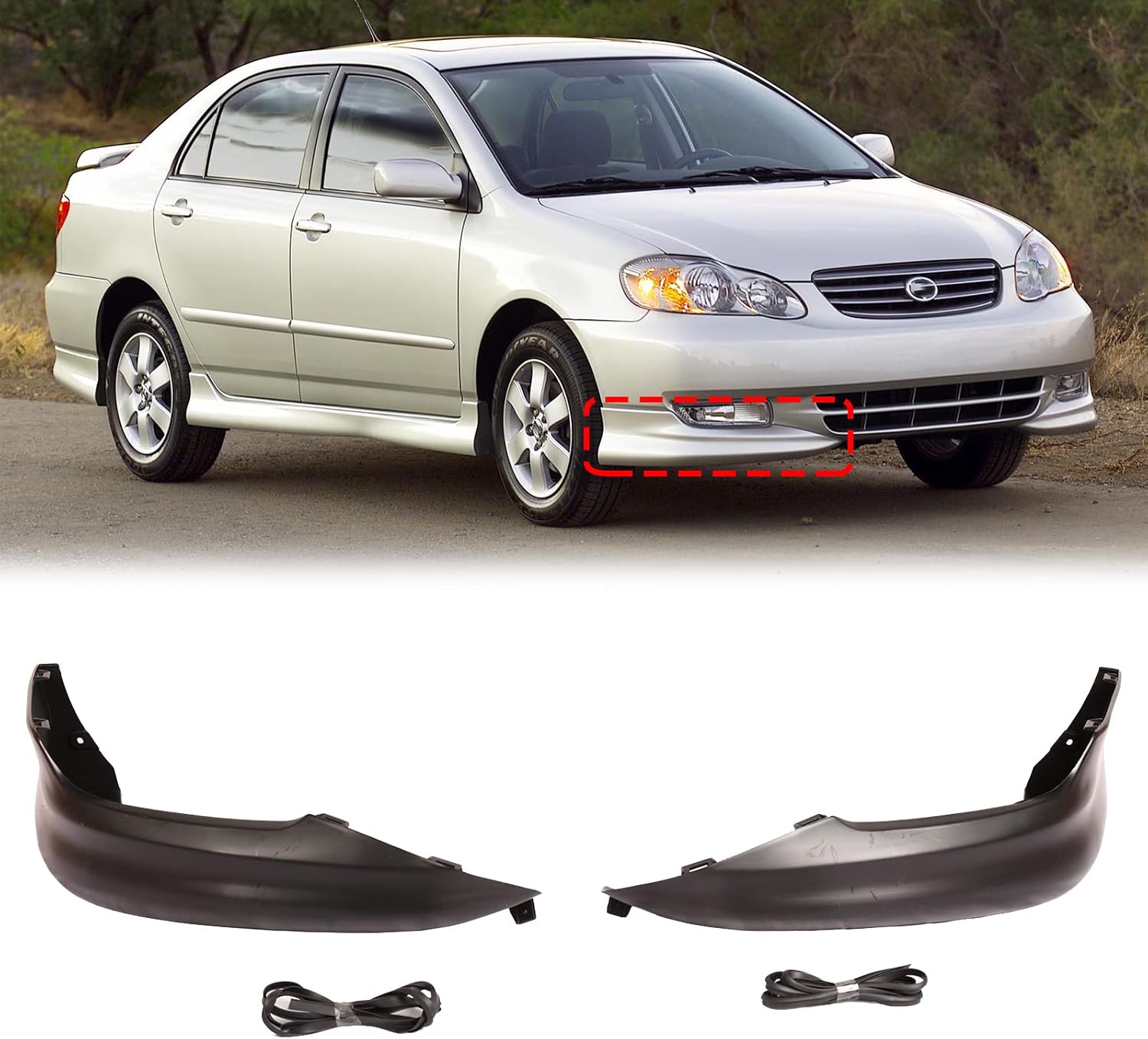 PENSUN Front Bumper Sport Splitter Lips Spoiler Body Kit Lips Fit for 2003 2004 Toyota Corolla