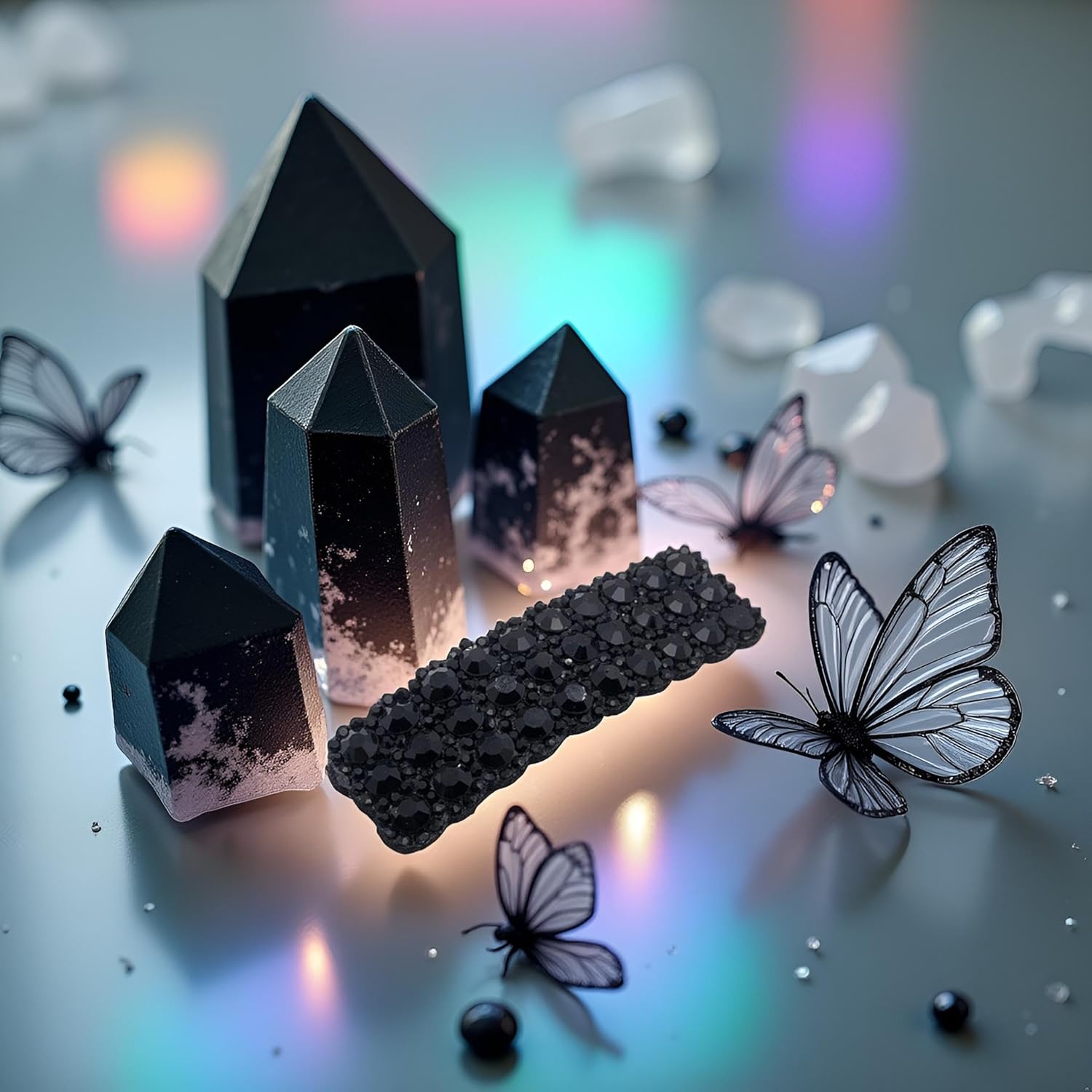 2Pcs Black Rhinestones Snap Hair Clips for Women Girls Rectangular Hairpins Korean Barrettes Hair Accessories，Clips and Barrettes - Image 3