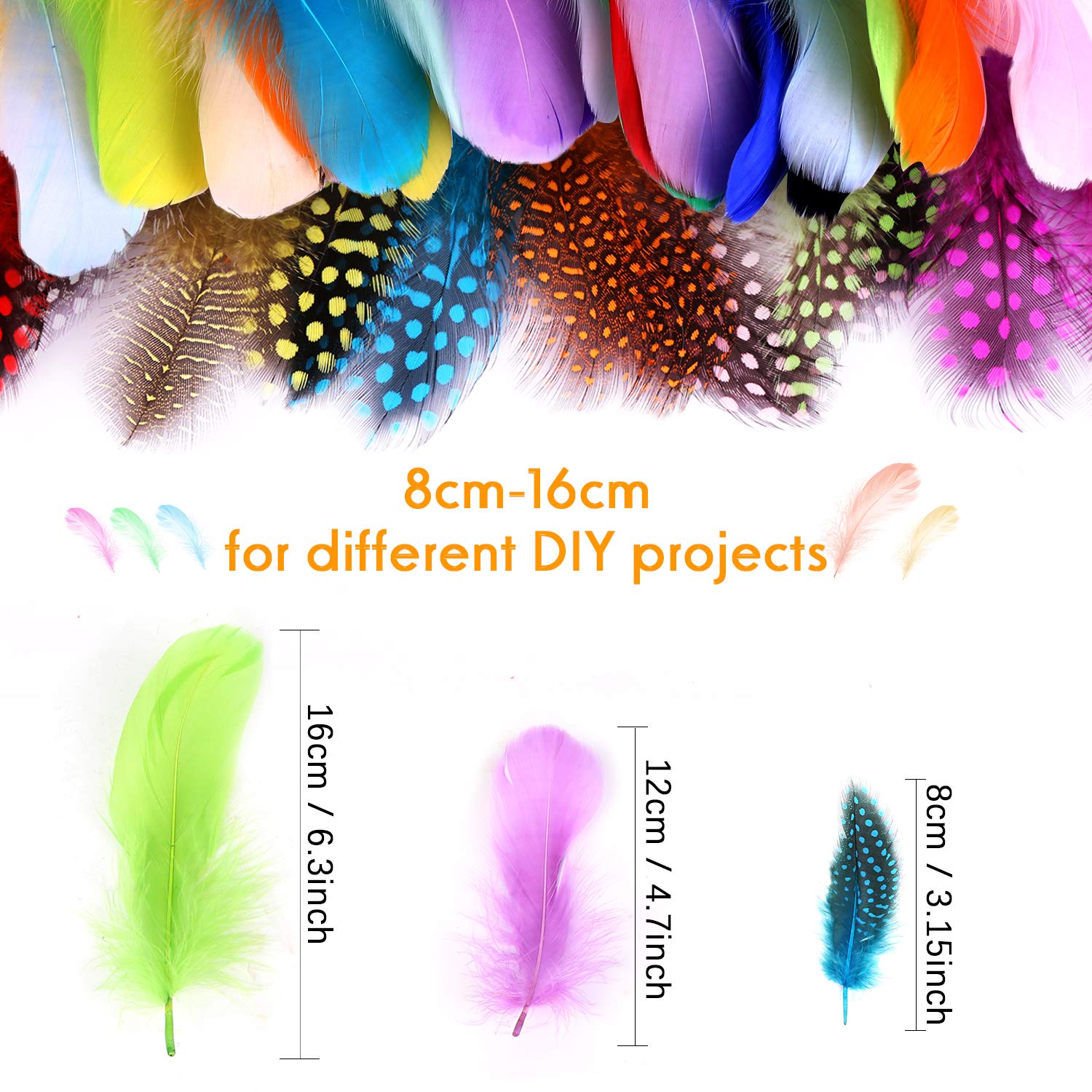 300 Plumes Naturelles Colorées - Taille 5-8 Cm - Multicolores (rouge, Bleu, Vert...) - Pour Artisanat, Déco, Costumes, Chapeaux