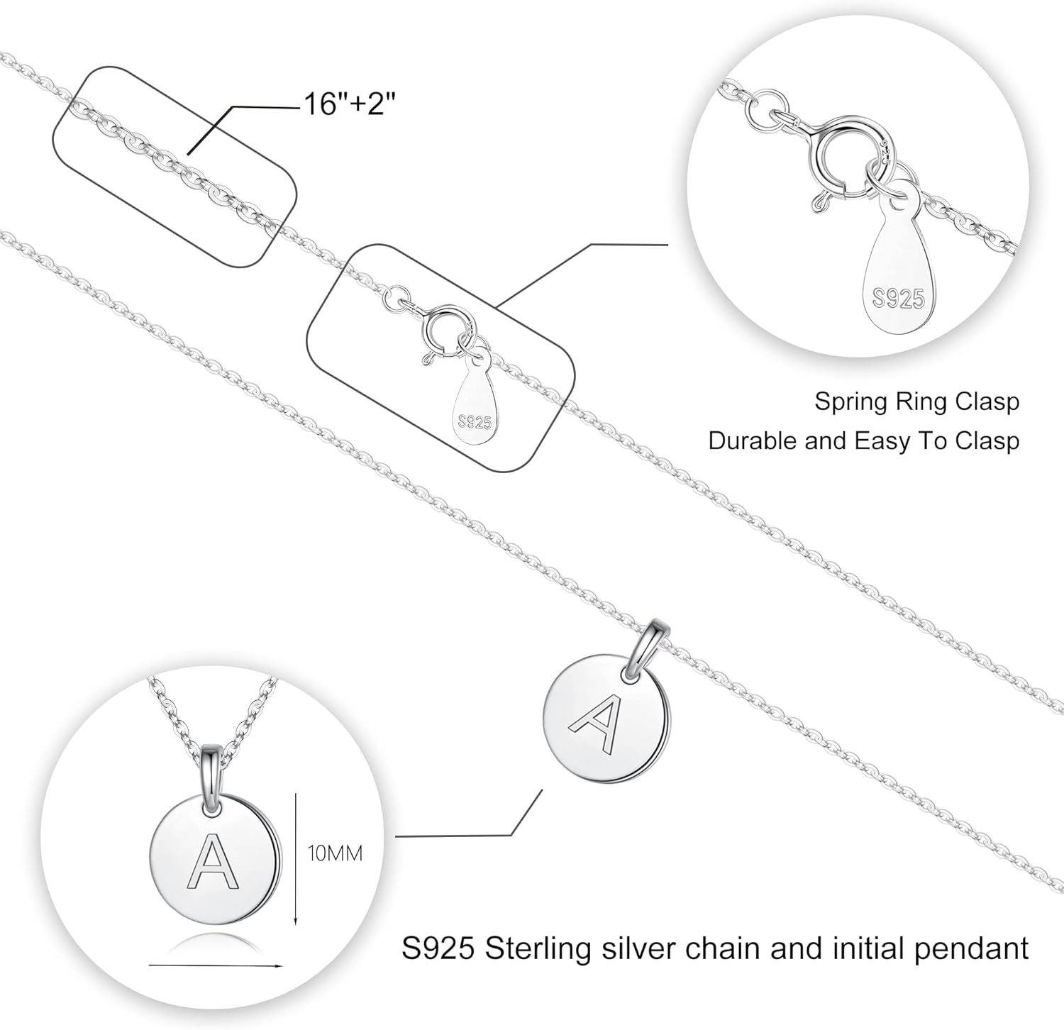 S925 Sterling Silver Disc Initial Necklaces for Women, Hypoallergenic Round Disc Initial Pendant Letter Initial Pendant S925 Sterling Silver Initial Necklace for Women Jewelry Gifts - Image 6