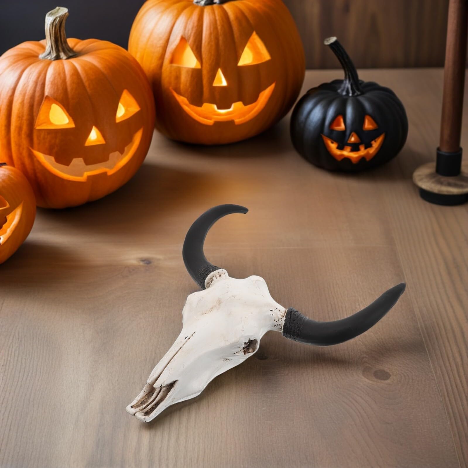 HOOTNEE Decorazione da Parete in Resina Corna Curve Teschio Gotico per Arredamento Rustico di Baita Stile Western o Caverna per Uomini per Tema Halloween