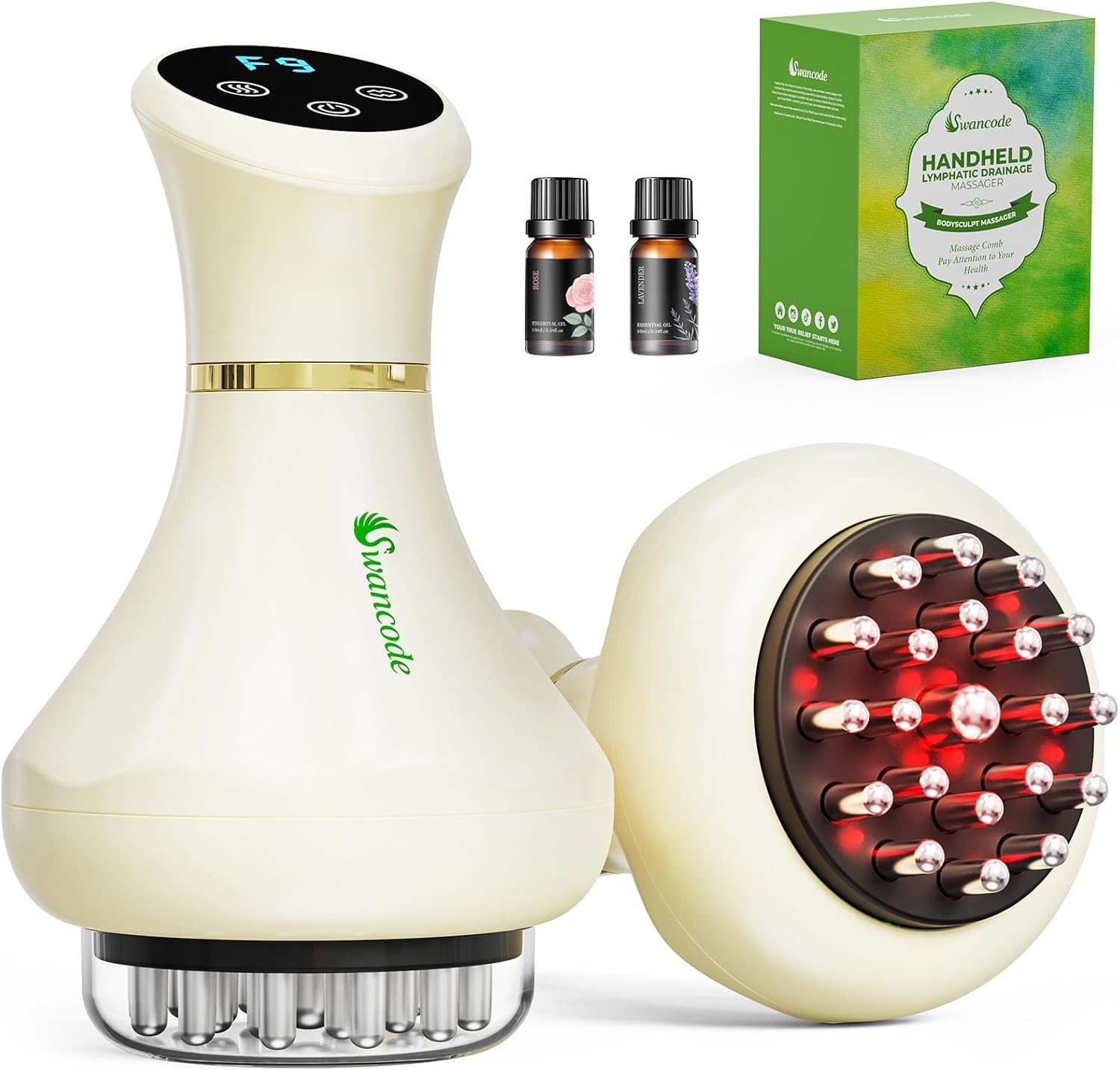 Electric Lymphatic Drainage Massager, Handheld Body Sculpting Machine for Legs, Arms, Belly & Body Massage, Anti Cellulite Massage Tool with Red-Light, 9-Level Heat & Vibration for Relaxation