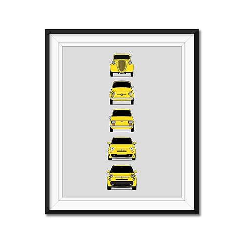 Miniatura 4 de Fiat 500 Generations Inspired Car Poster - Handmade Print of Fiat 500 (Topolino, 500 Nuova, 126, 500L) - Light Green, 24x36" Metallic Print