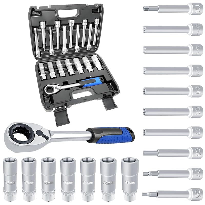 Kit de Soquetes para Remoção e Instalação de Porcas de Amortecedor e Suspensão JEUCLEL com 18 Peças