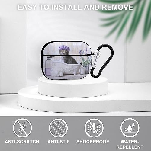 Miniatura 3 de Funda para Airpods Pro con estampado de gatito lindo y divertido con llavero, protección completa, duradera, a prueba de golpes, funda rígida de PC
