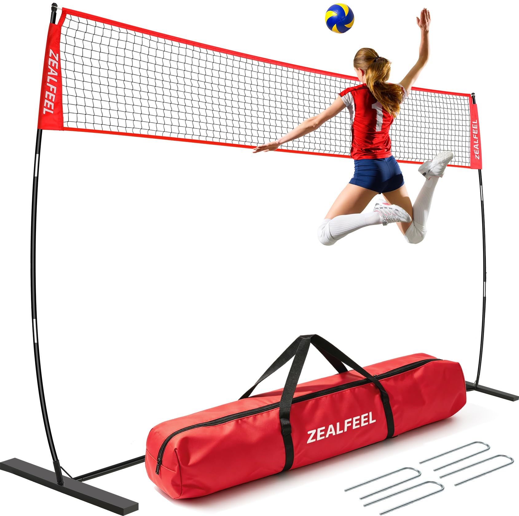ZEALFEEL Red de Voleibol de Altura Regulable 3,6m/6,1m, Red Voley Portatil de Fácil Instalación con Bolsa de Transporte para Jardín, Playa e Interior