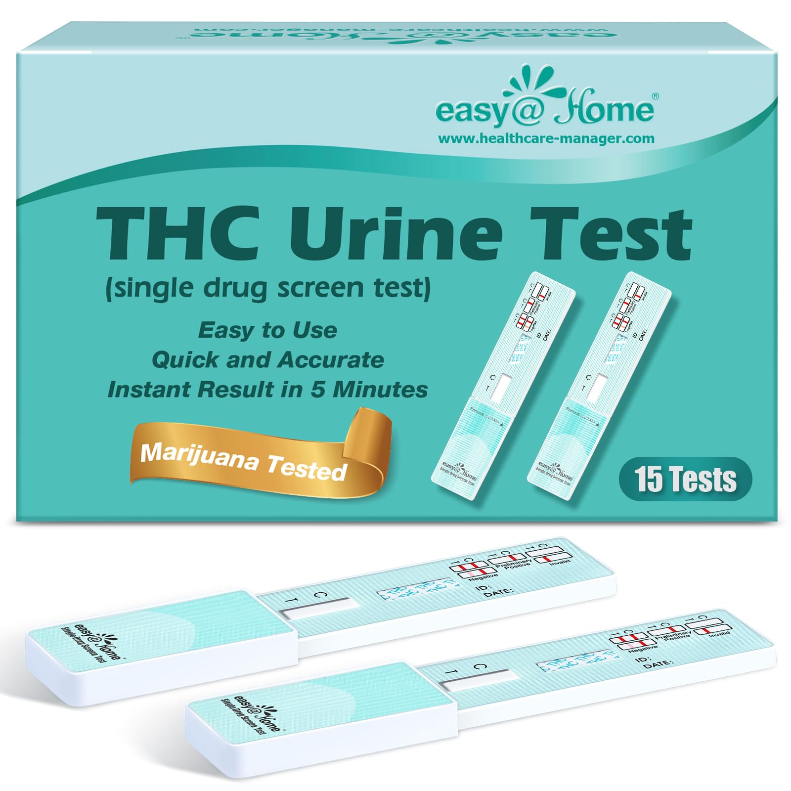 Easy@Home 15 Pack Marijuana Drug Test Kit - Urine THC Test for Home Use
