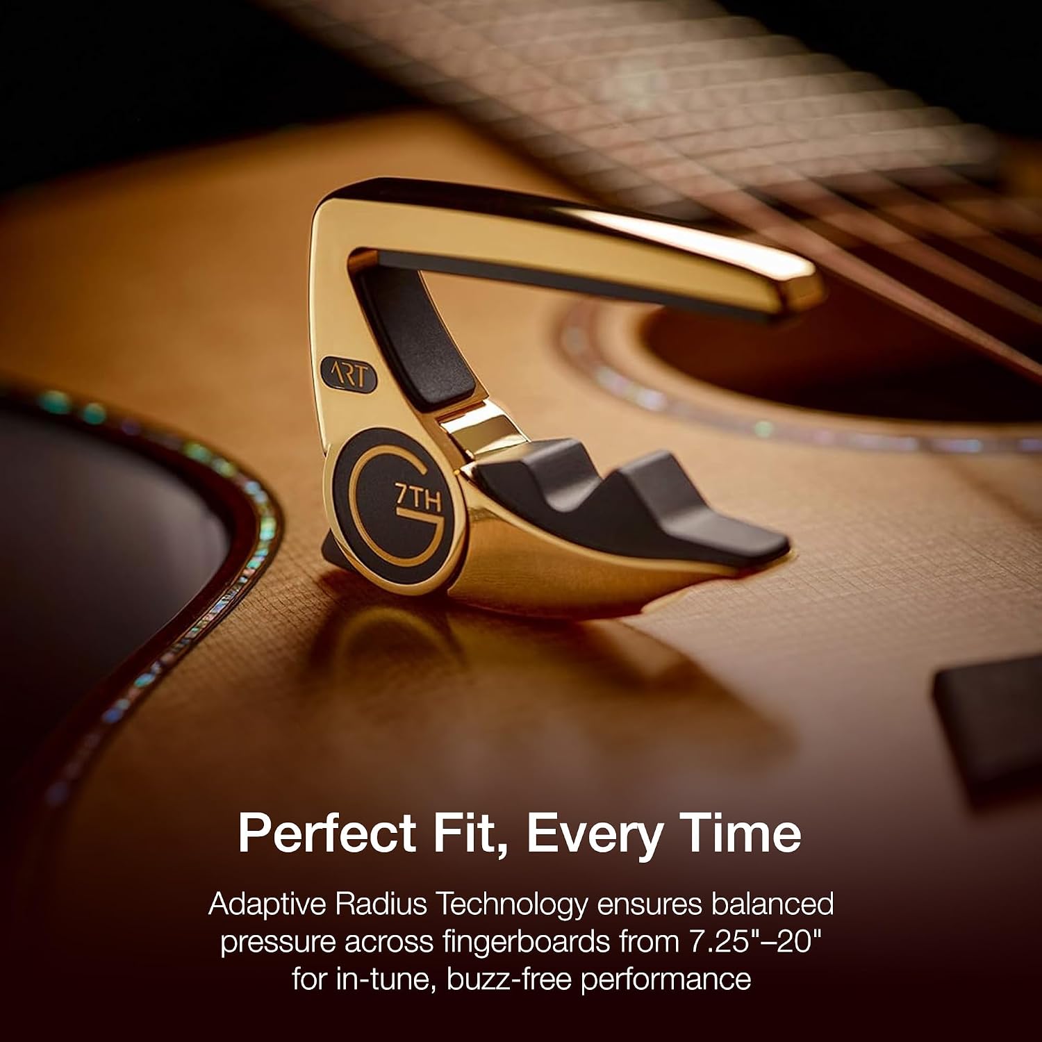G7th Performance 3 6 String Gold Plate Guitar Capo - Groundbreaking Tension Control & Adaptive Radius Technology - The Perfect Capo for Acoustic and Electric Guitar - UK Designed
