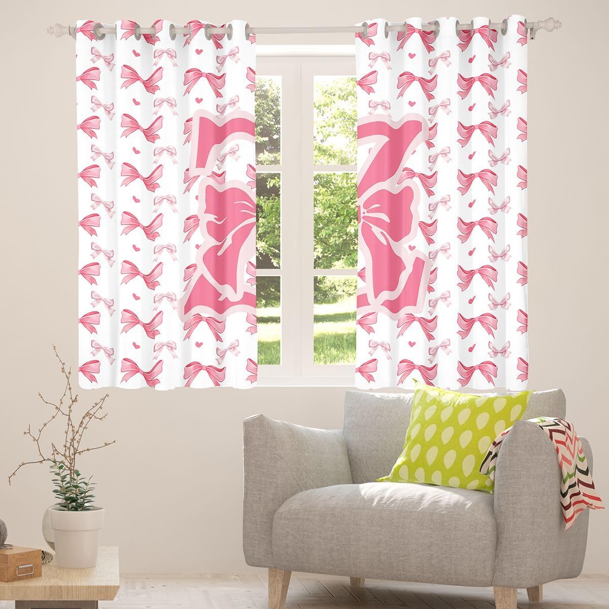 Feelyou Pink Bow Curtains for Bedroom Living Room Personalized Letter Z Blackout Shades Cute Kawaii Room Darkening Curtain Window Treatments, 2 Panels 38 x 45 Inch Decor image 4