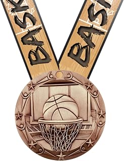Decade Awards Basketball Medal, World Class - Gold, Silver or Bronze - 3 Inch Wide | Engraved Basketball Medal with Basketball Neck Ribbon - Customize Now …