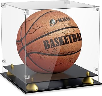 KKU Acrylic Basketball Display Case, Clear Full Size Basketball Case Display, Double Tier Black Basketball Display Stand for Autographed Basketball Display Watch The Video to Assemble